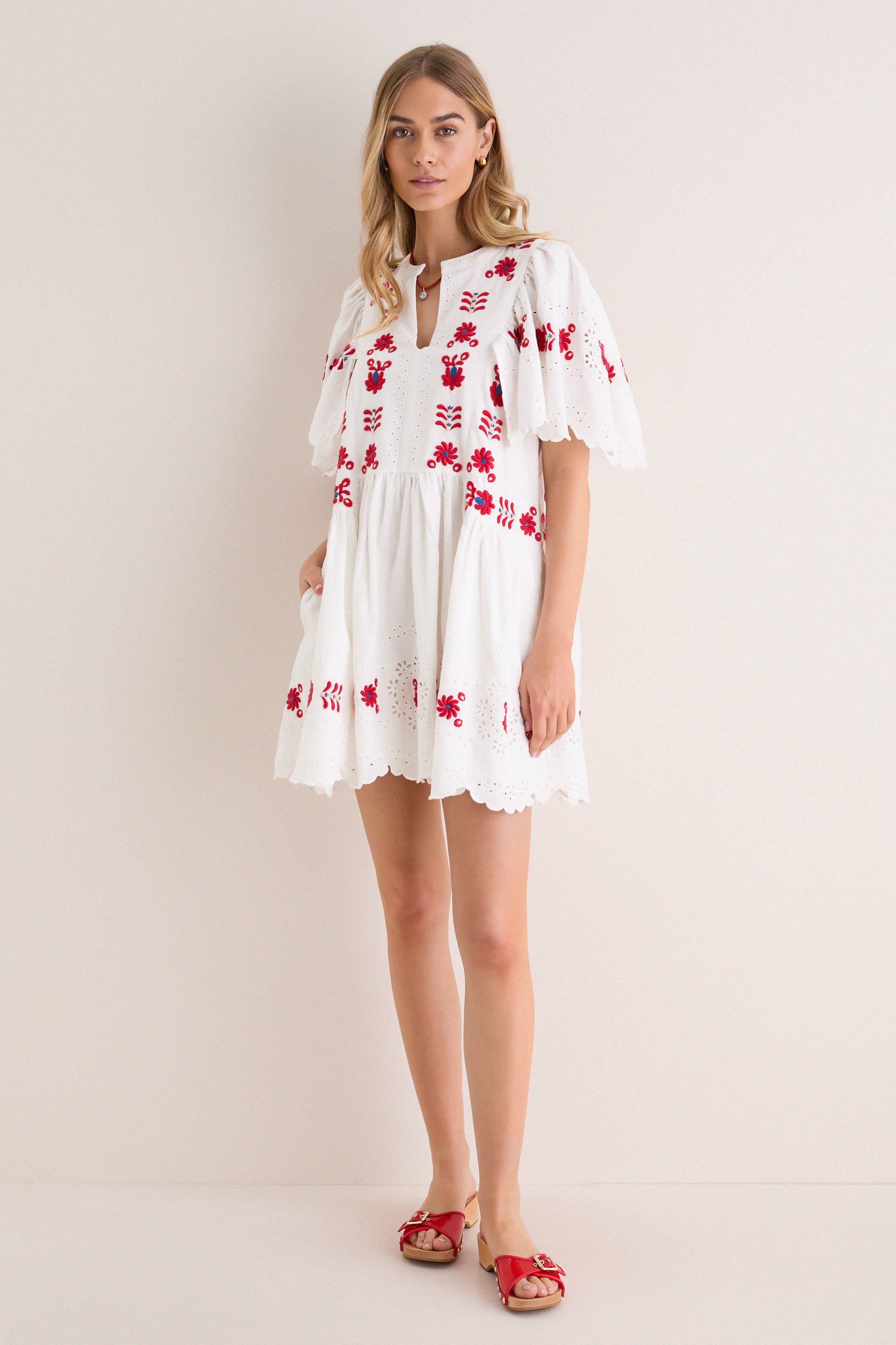 Cream Catharina Embroidery Mini Dress - Image 6