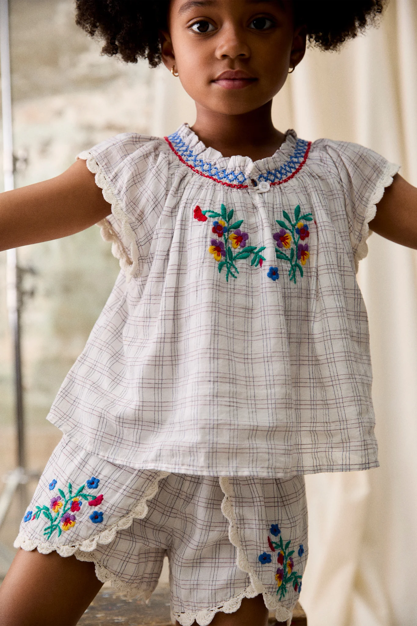 Cream Cruise Checks Perlane Blouse - Image 2