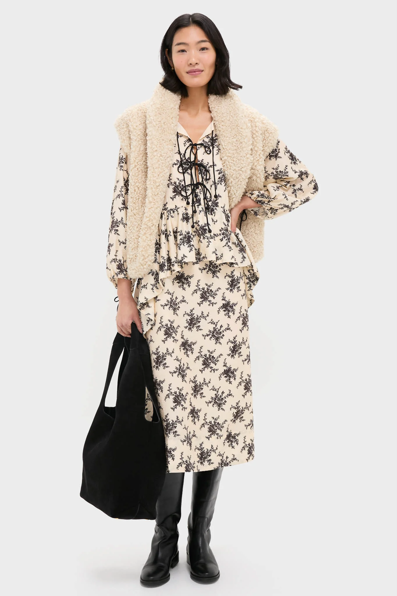 Cream Joan Print Tie Front Midi Dress - Image 2