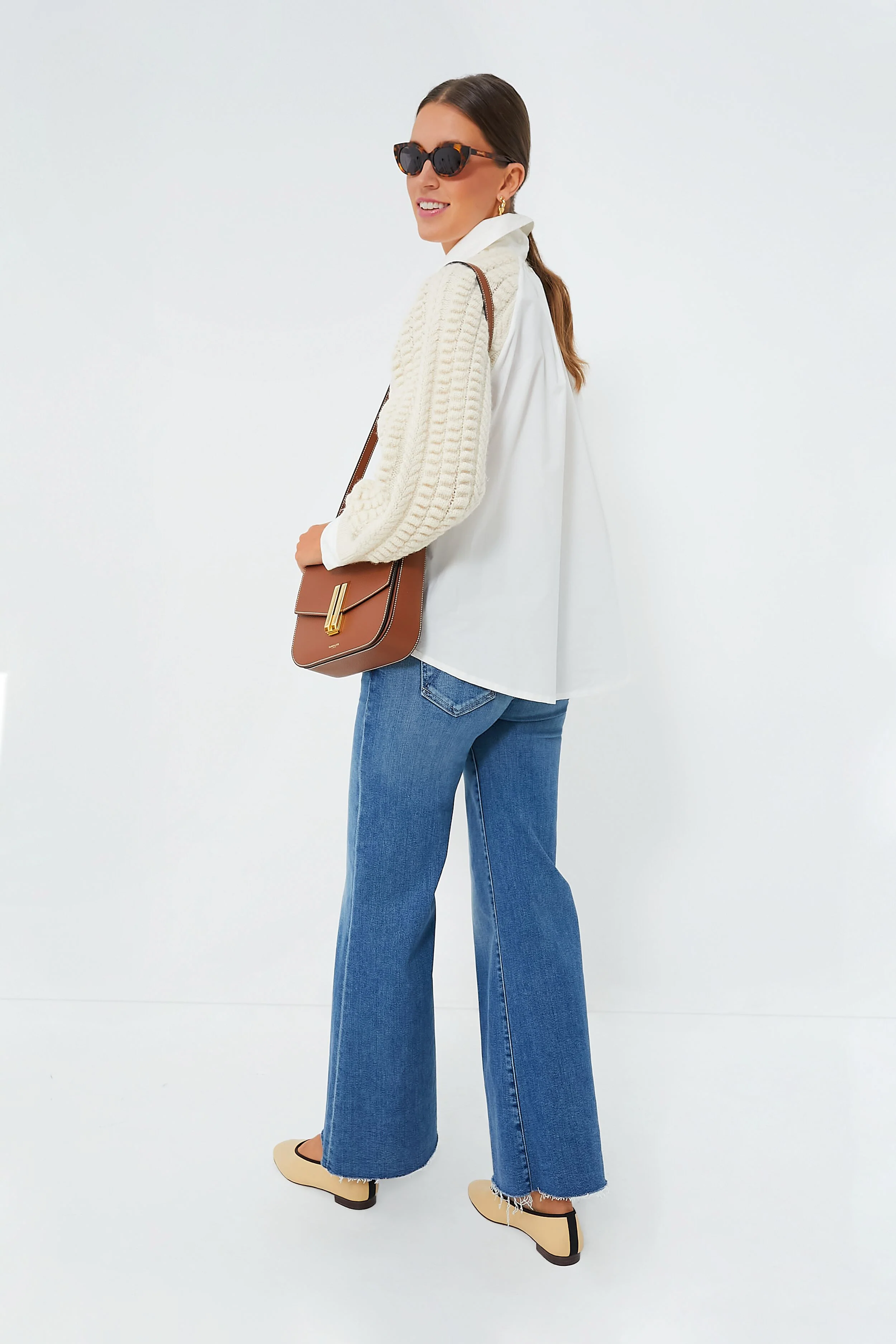 Cream Leni Fisherman Cable Long Sleeve Combo Sweater - Image 3
