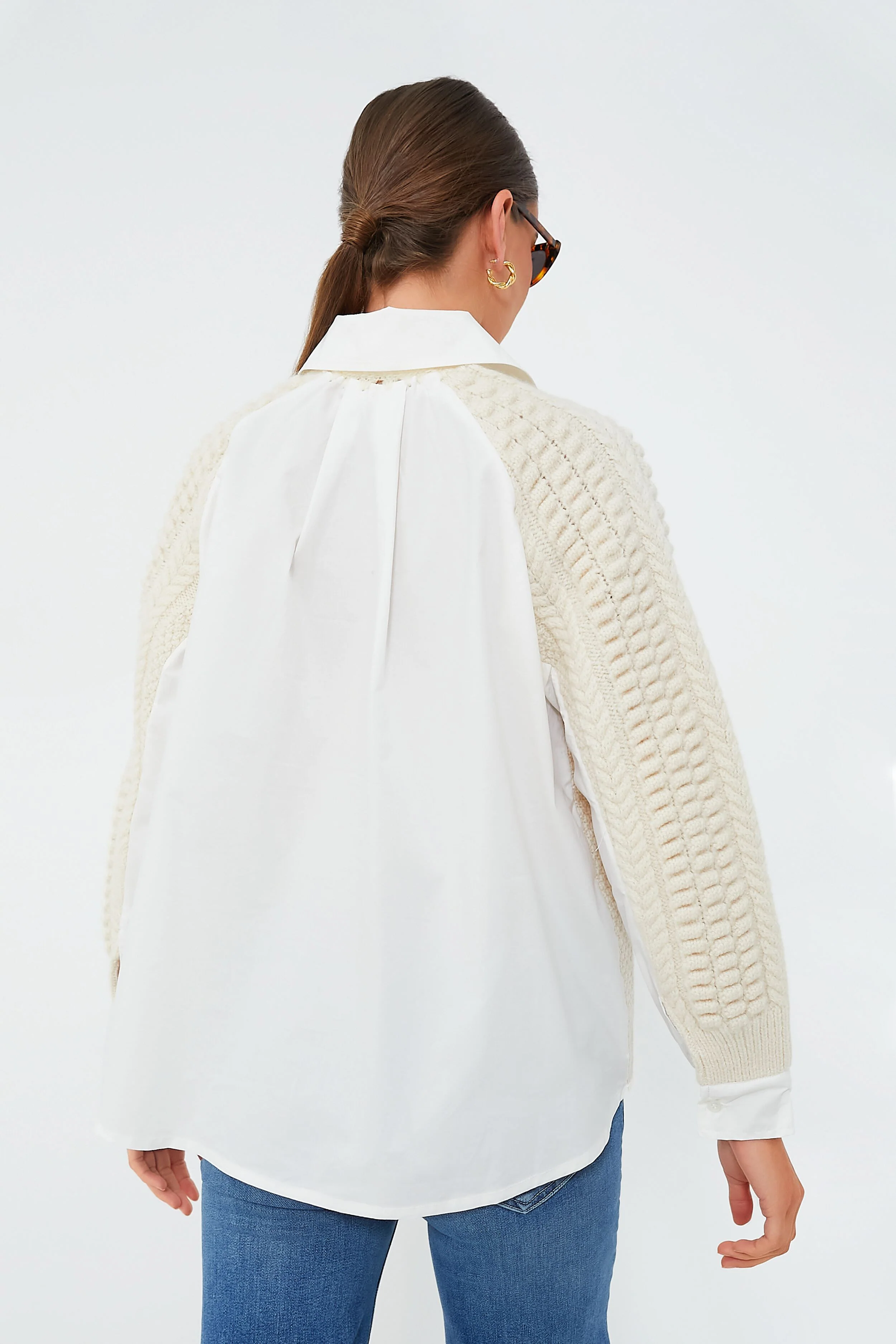 Cream Leni Fisherman Cable Long Sleeve Combo Sweater - Image 4