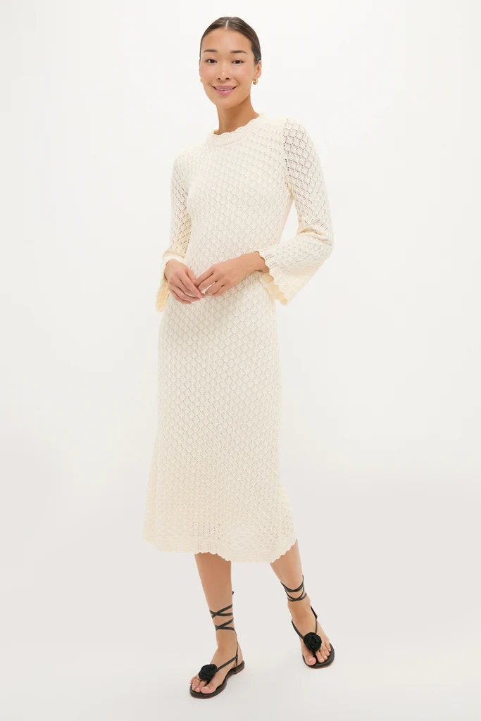 Cream Pointelle Knit Colby Midi Dress