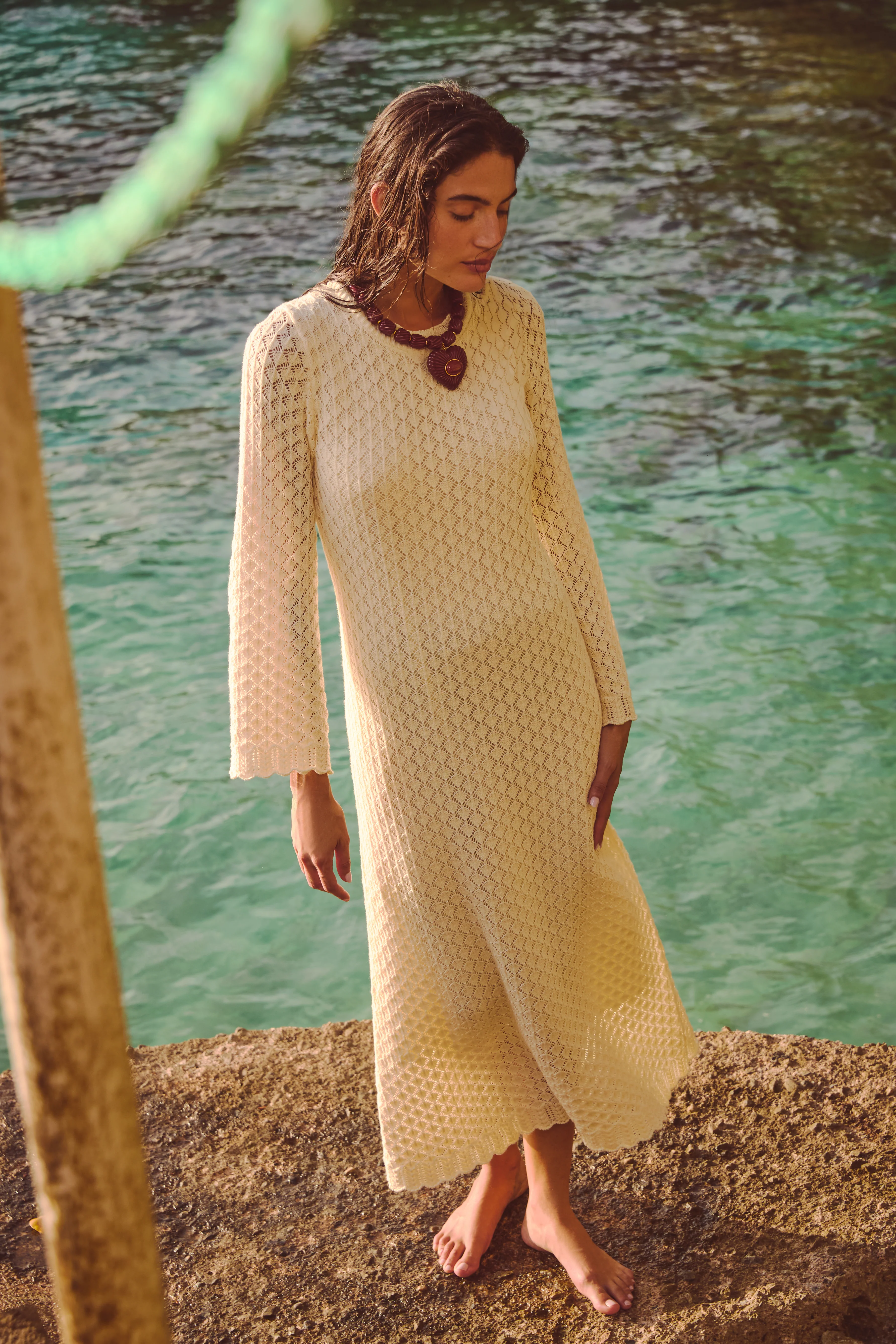 Cream Pointelle Knit Colby Midi Dress - Image 2