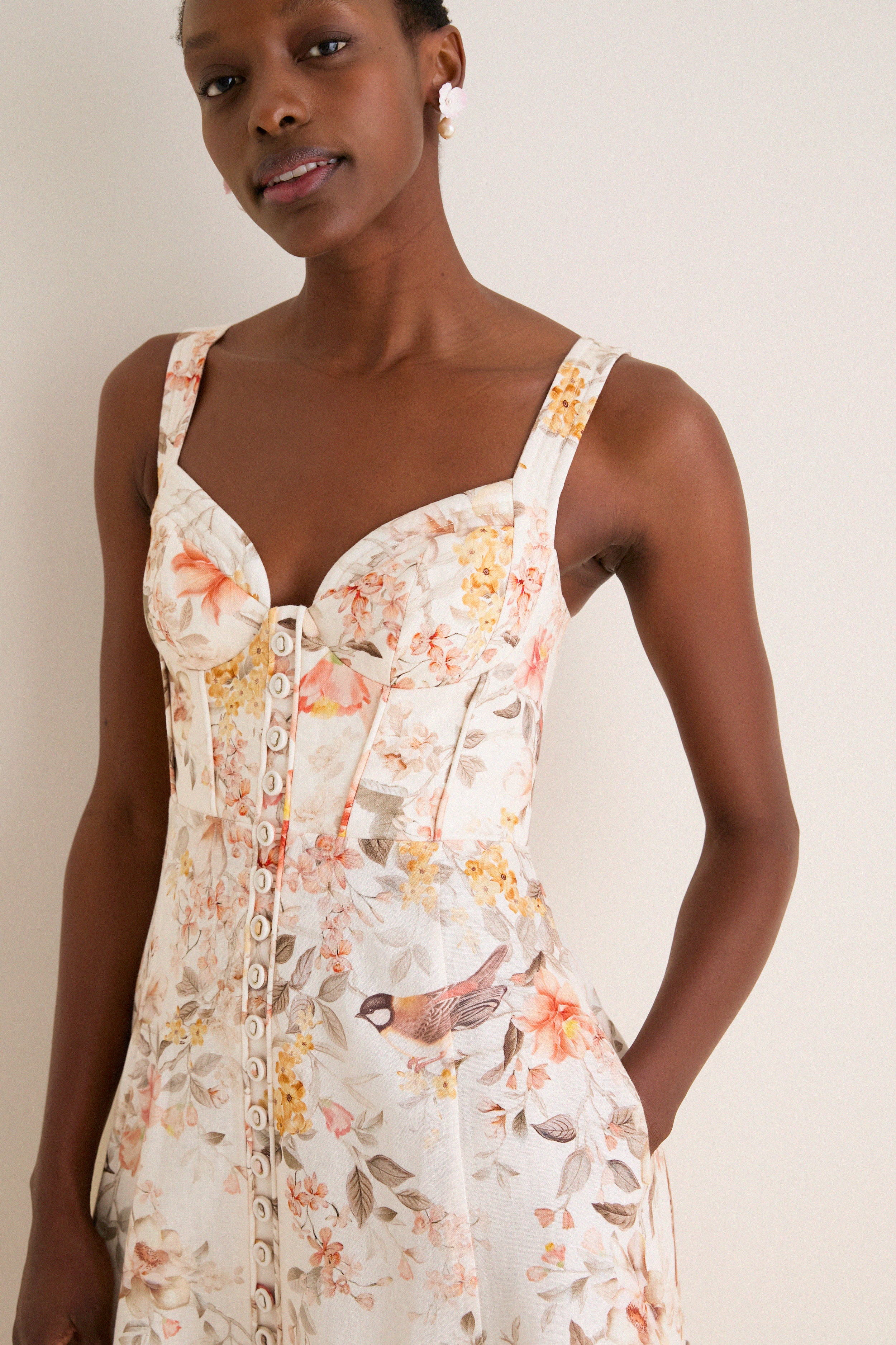 Cream Songbird Luna Buttoned Picnic Dress - Image 6