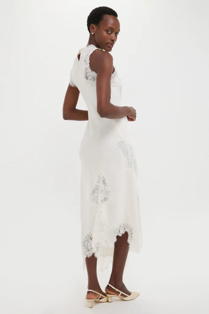 Creme Satin Lace Alessia Midi Dress - Image 5