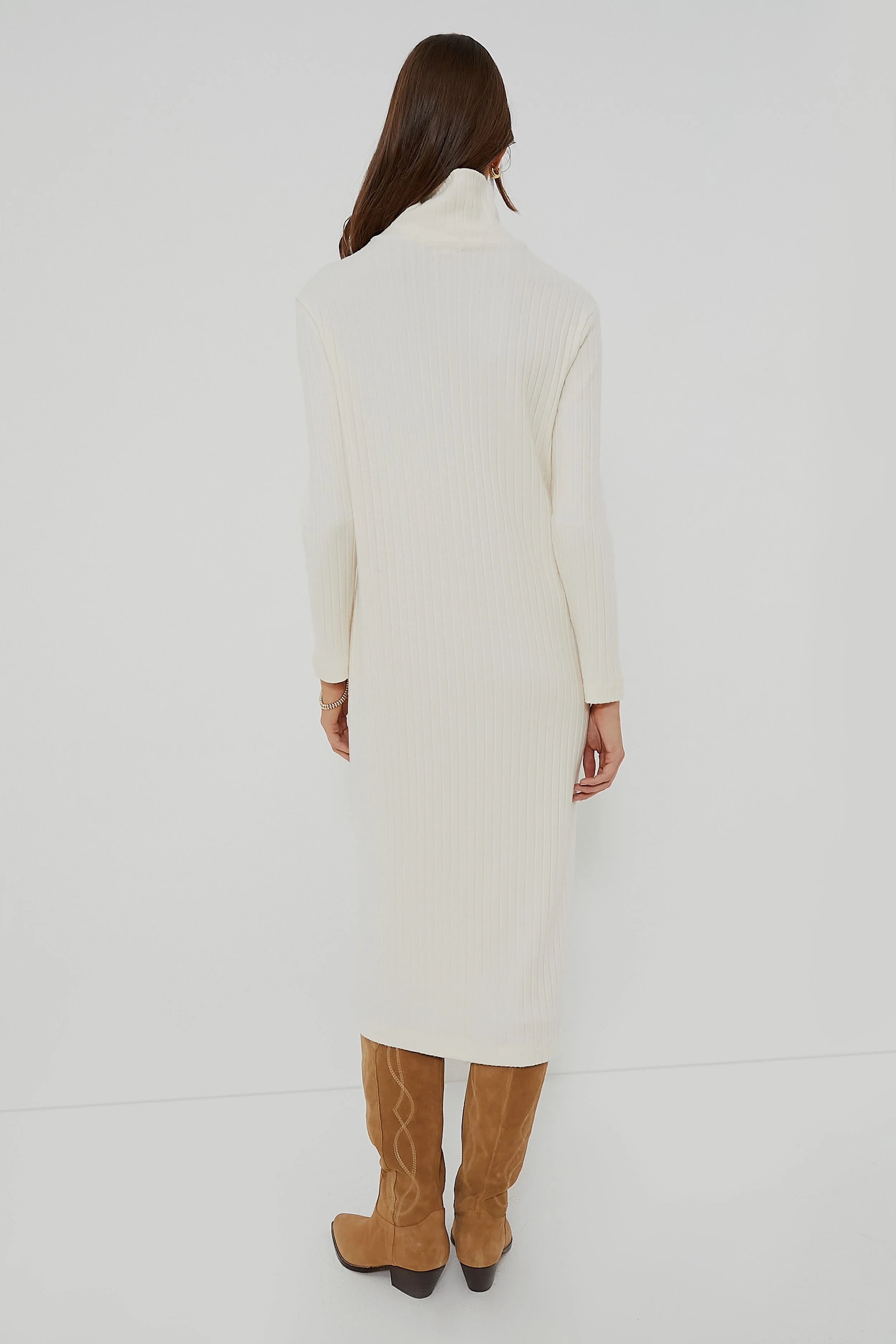 Creme Sweater Rib Turtleneck Dress - Image 4