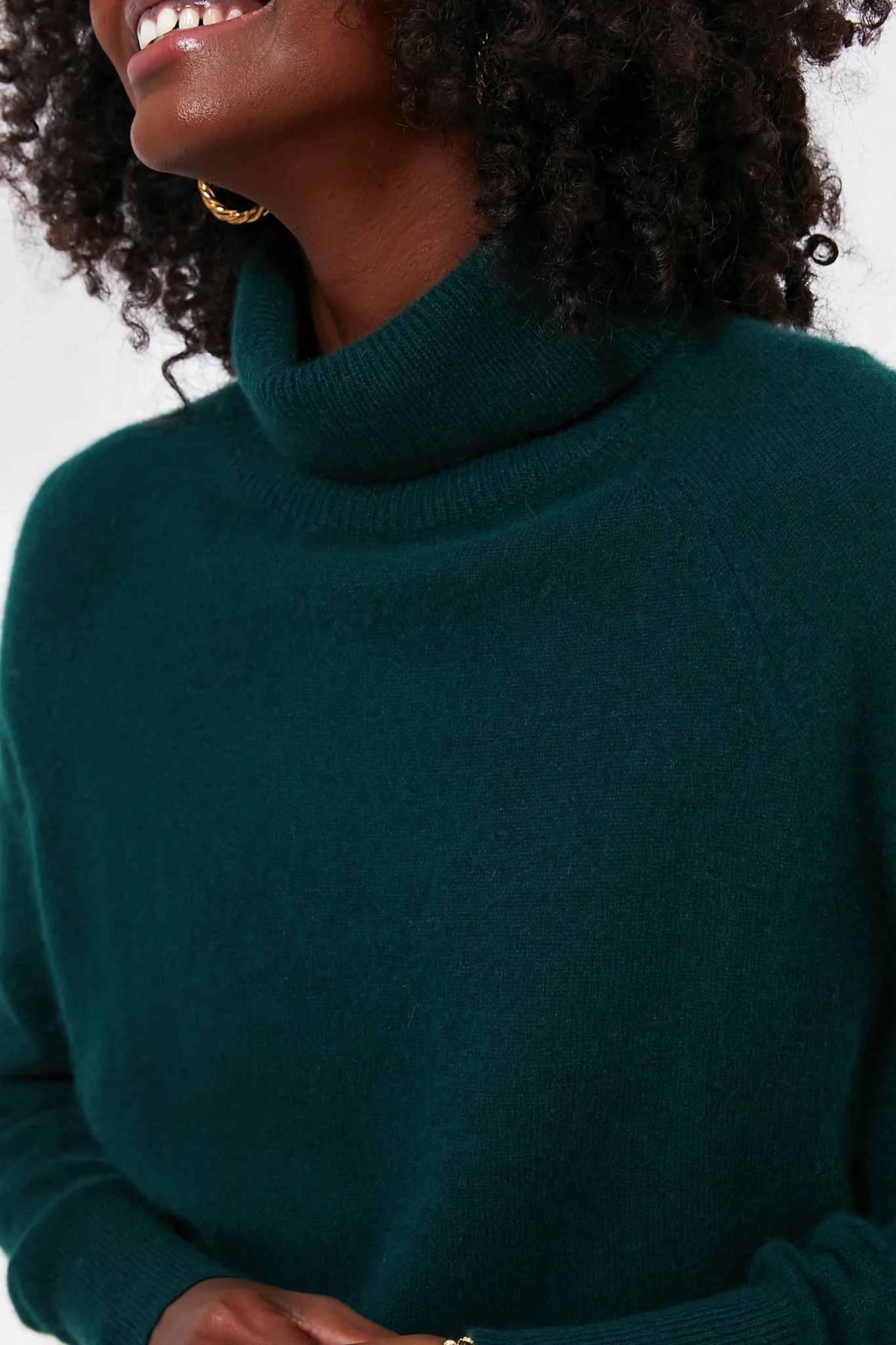 Cyprus Green Cashmere Ribbed Trim Turtleneck - Image 5