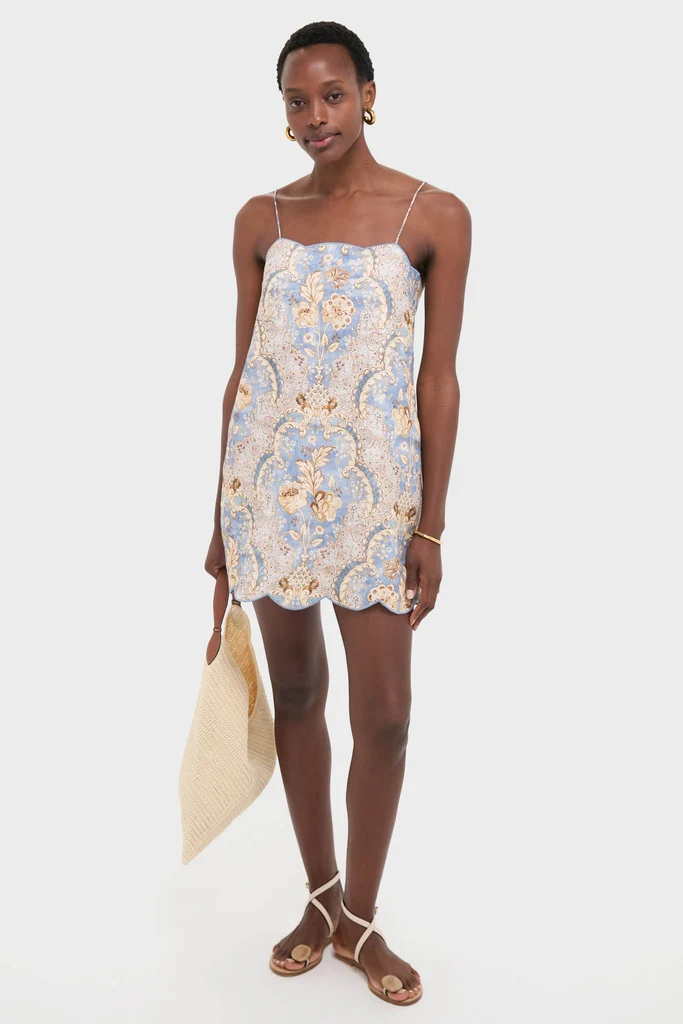 Damask Denim Daylight Scallop Mini Dress - Image 3