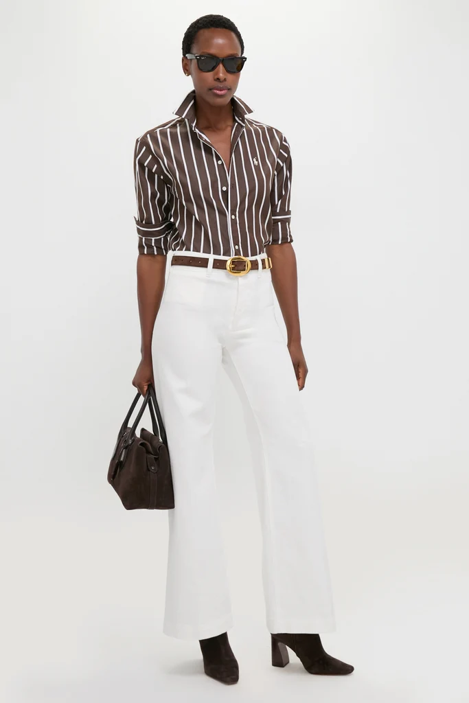 Dark Brown and White Stripe Long Sleeve Button Down - Image 7