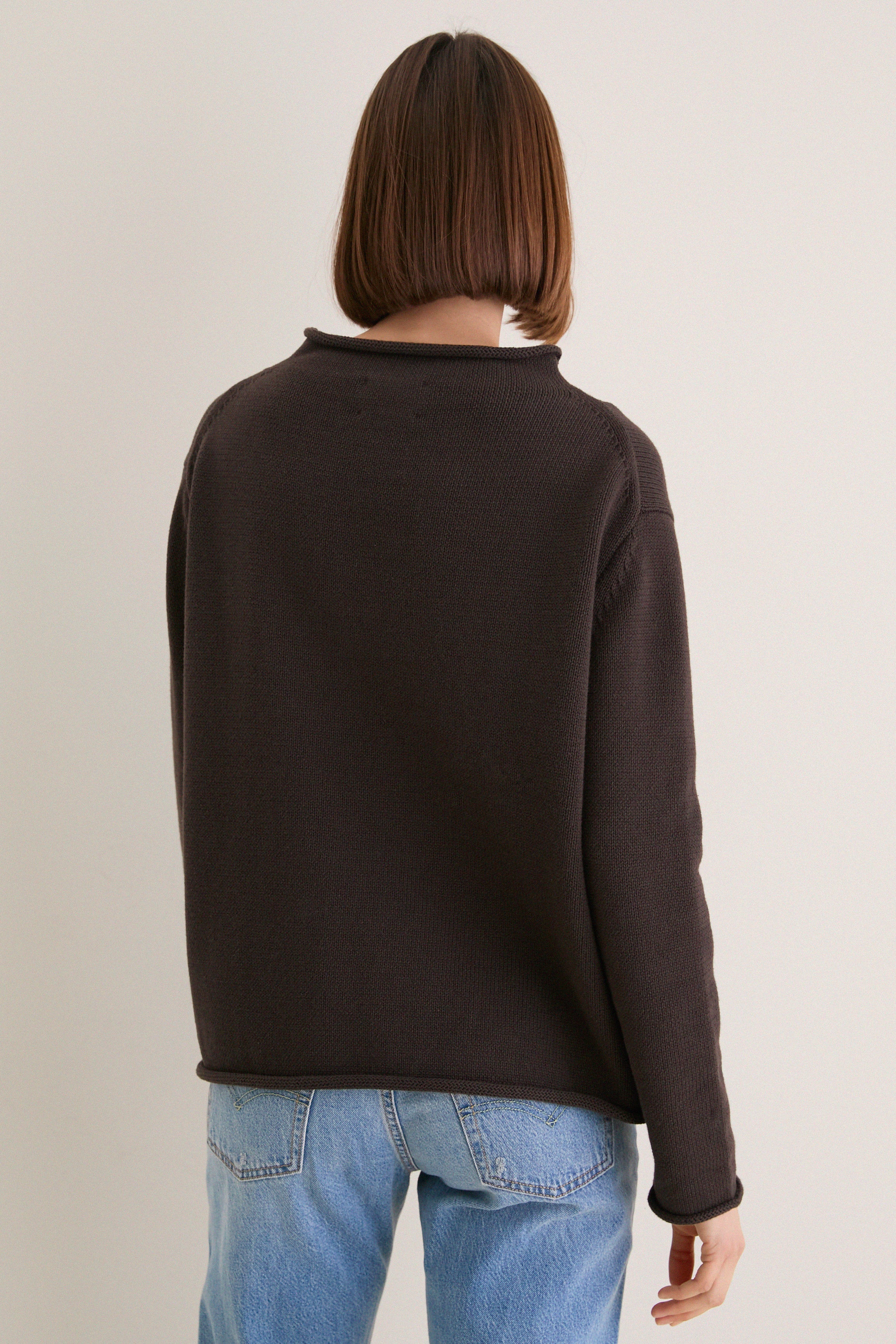 Dark Brown Cotton Rollneck Americana Sweater - Image 4