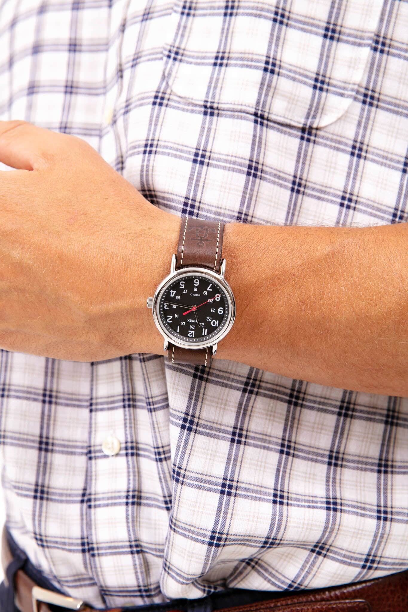 Dark Brown Leather Weekender Watch with Black Dial - Image 2