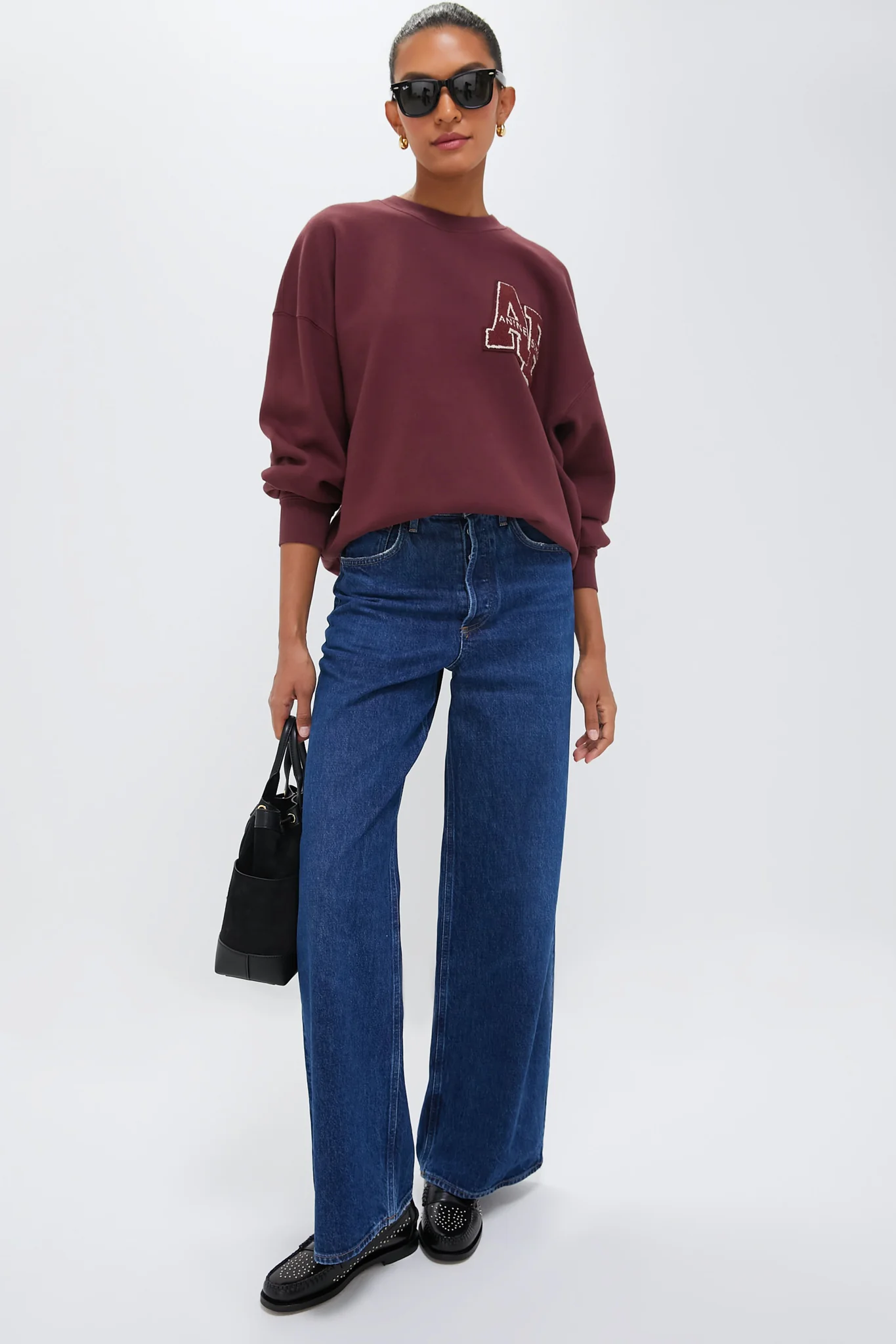 Dark Burgundy Miles Oversized Letterman Sweatshirt - Image 2