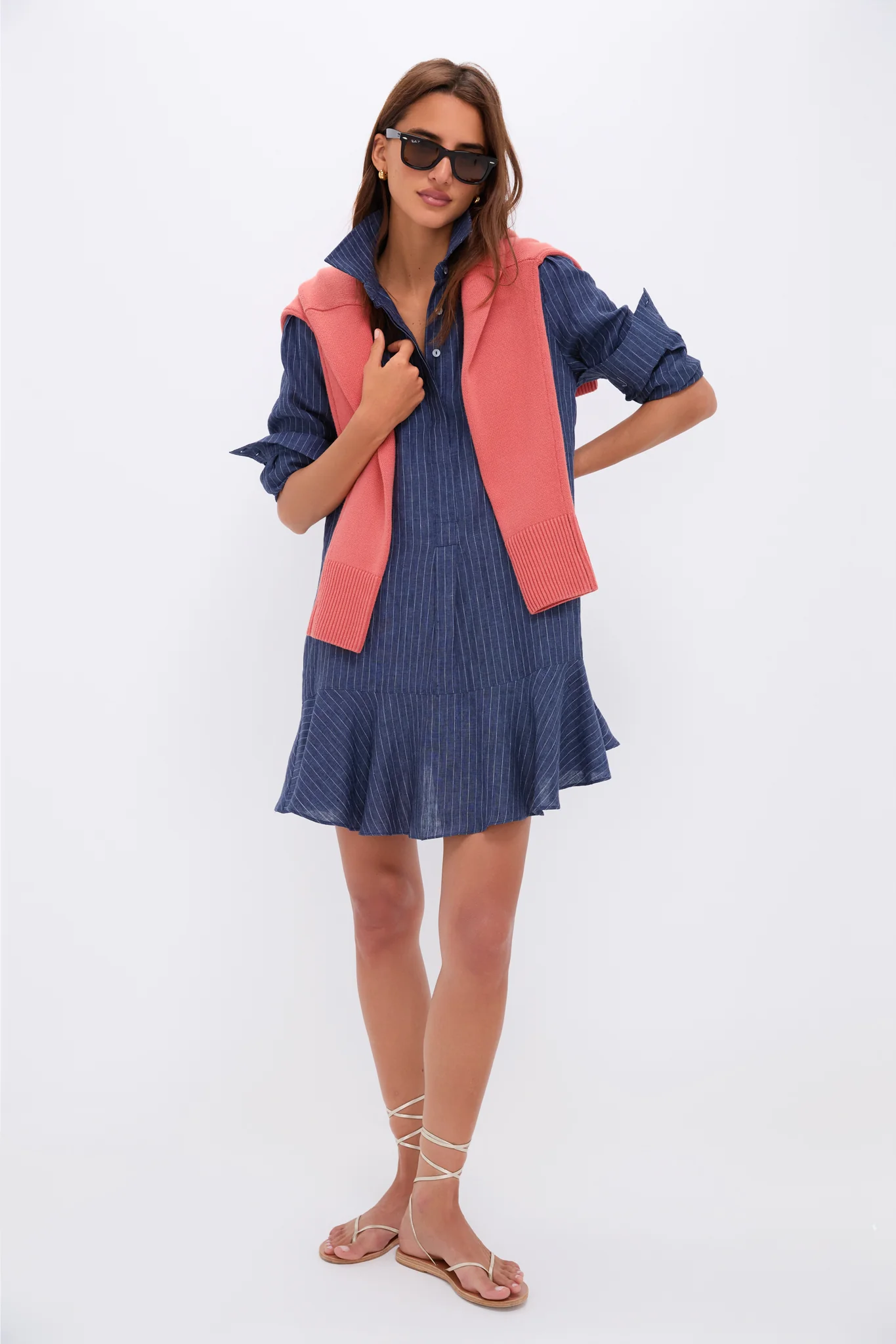 Dark Navy Stripe Linen Callahan Shirt Dress - Image 6
