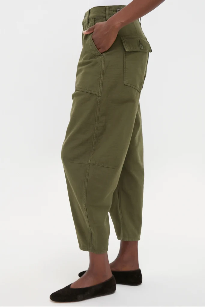 Dark Olive Reverse Sateen Woven Ankle Tapered Pants - Image 3