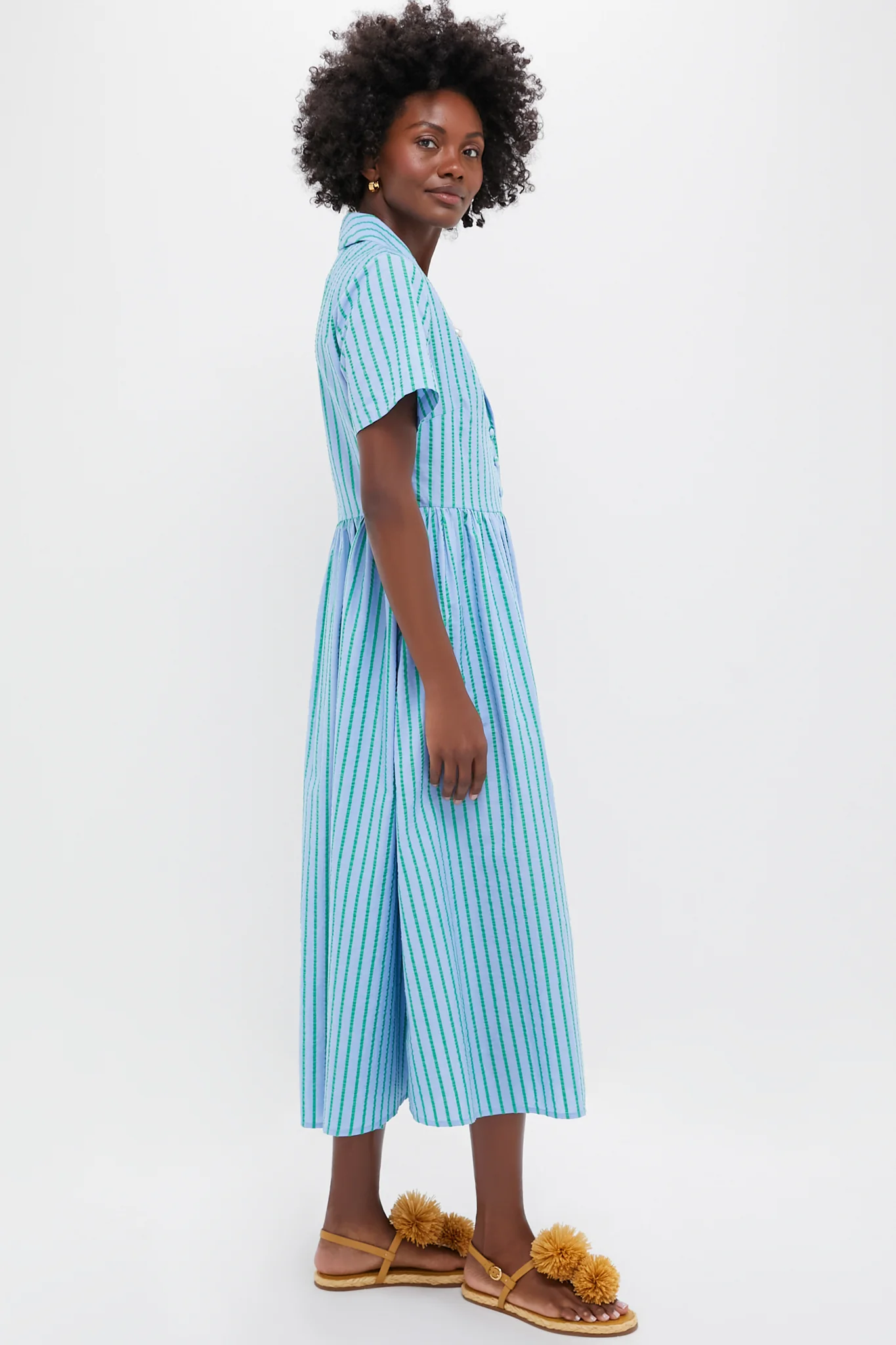 Delphinium Seersucker Shawl Collar Adelaide Dress - Image 3
