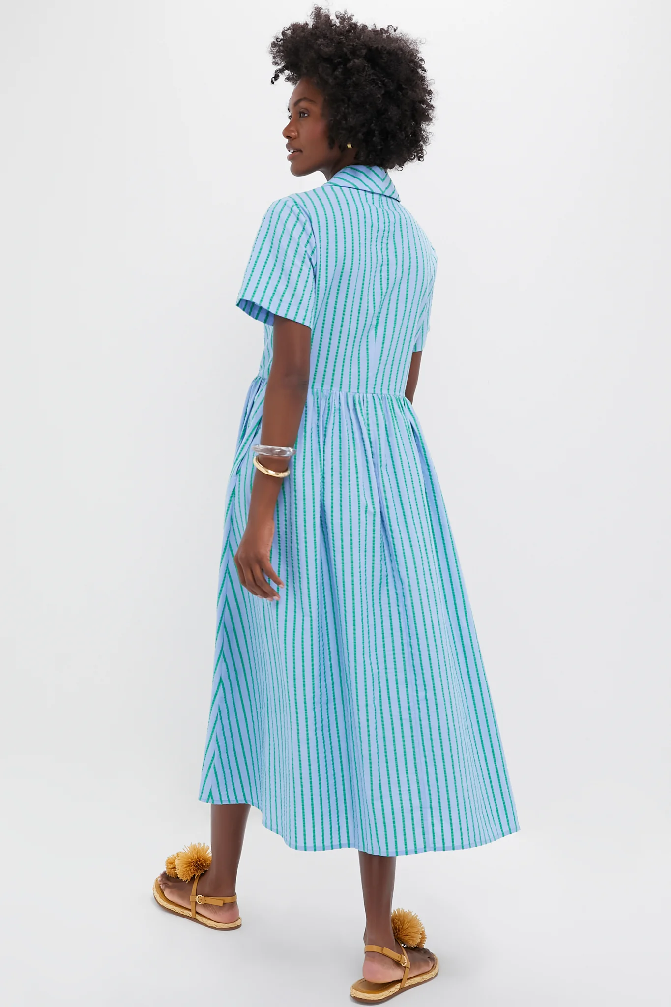 Delphinium Seersucker Shawl Collar Adelaide Dress - Image 4