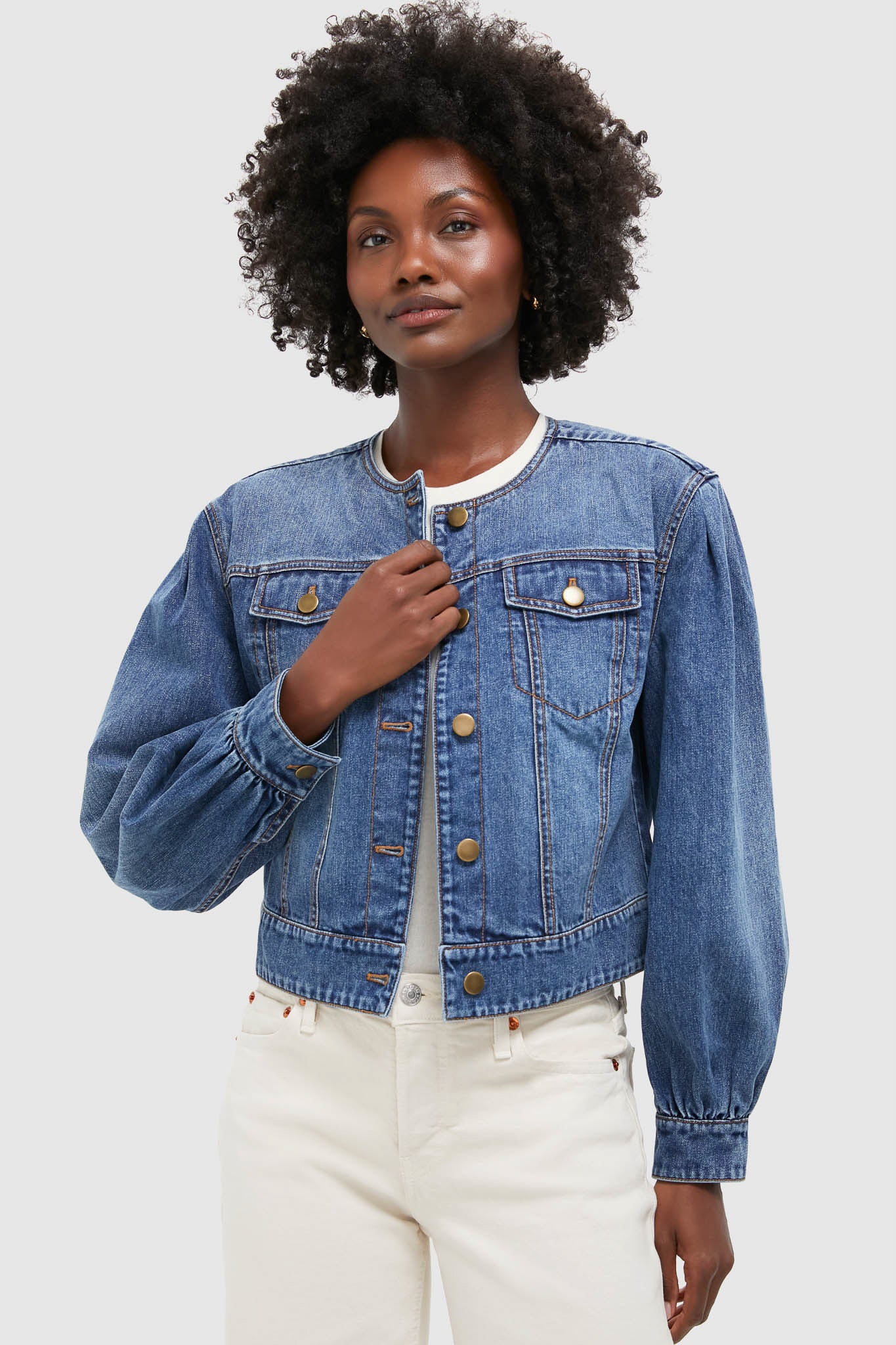 Denim Cropped Stella Jacket - Image 2