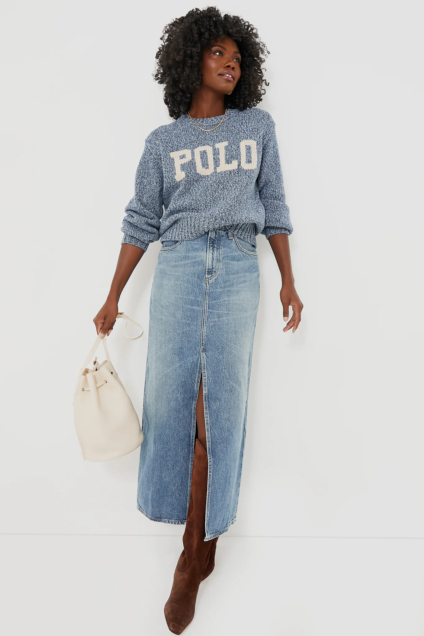 Denim Marl Cotton Long Sleeve Pullover - Image 2