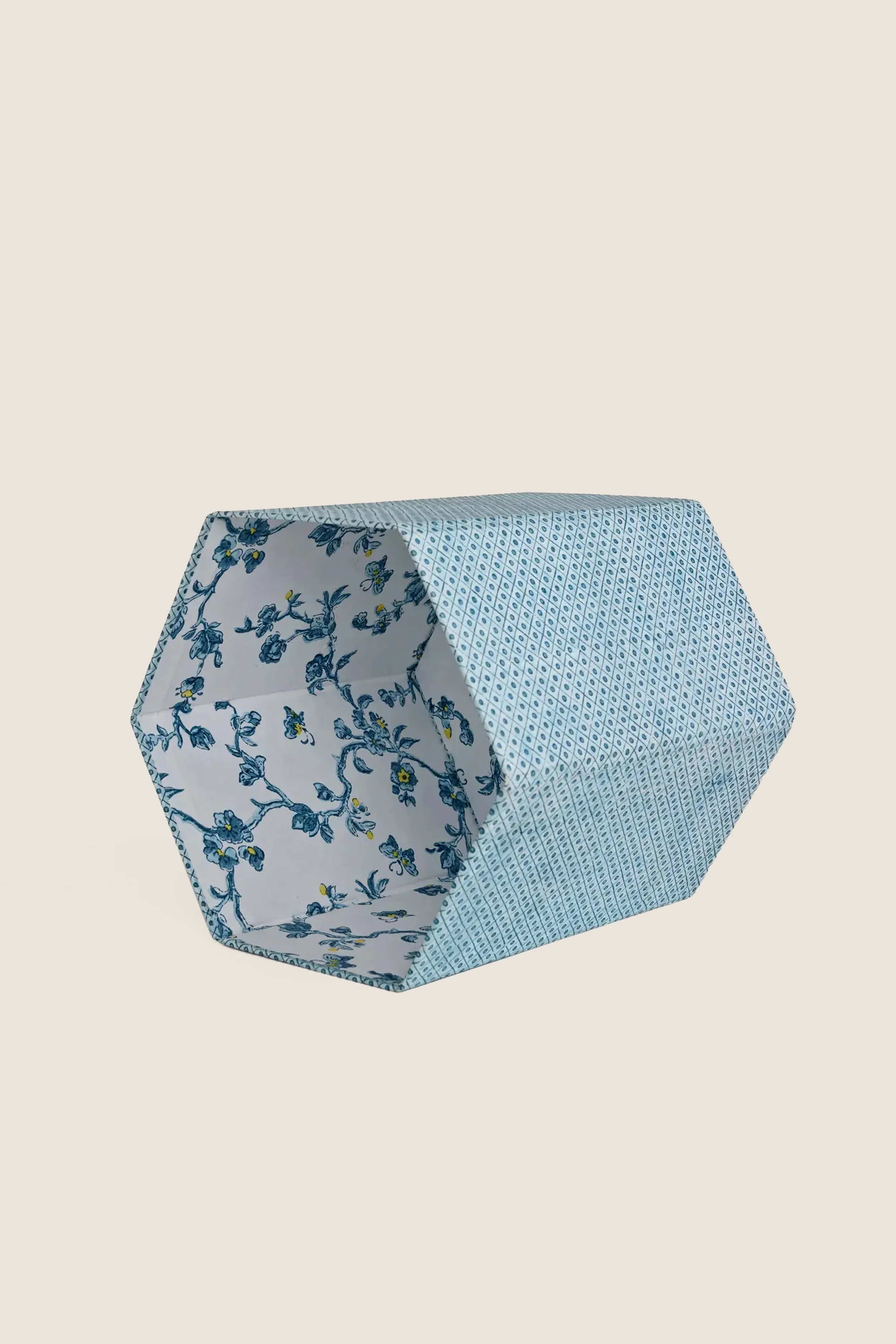 Dot and Grid Blue Block Printed Hexagon Collapsible Basket - Image 2