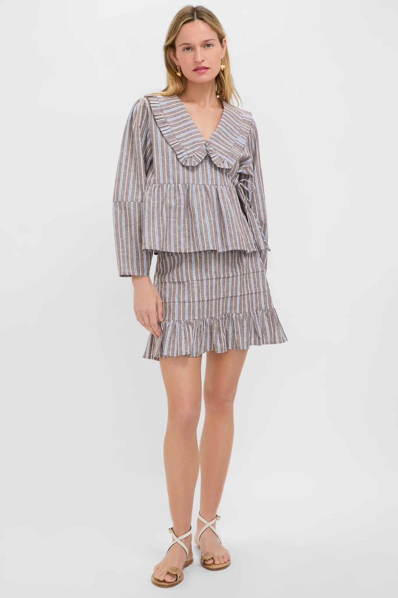 Dove Stripe Linen Ruffle Amira Mini Skirt - Image 6