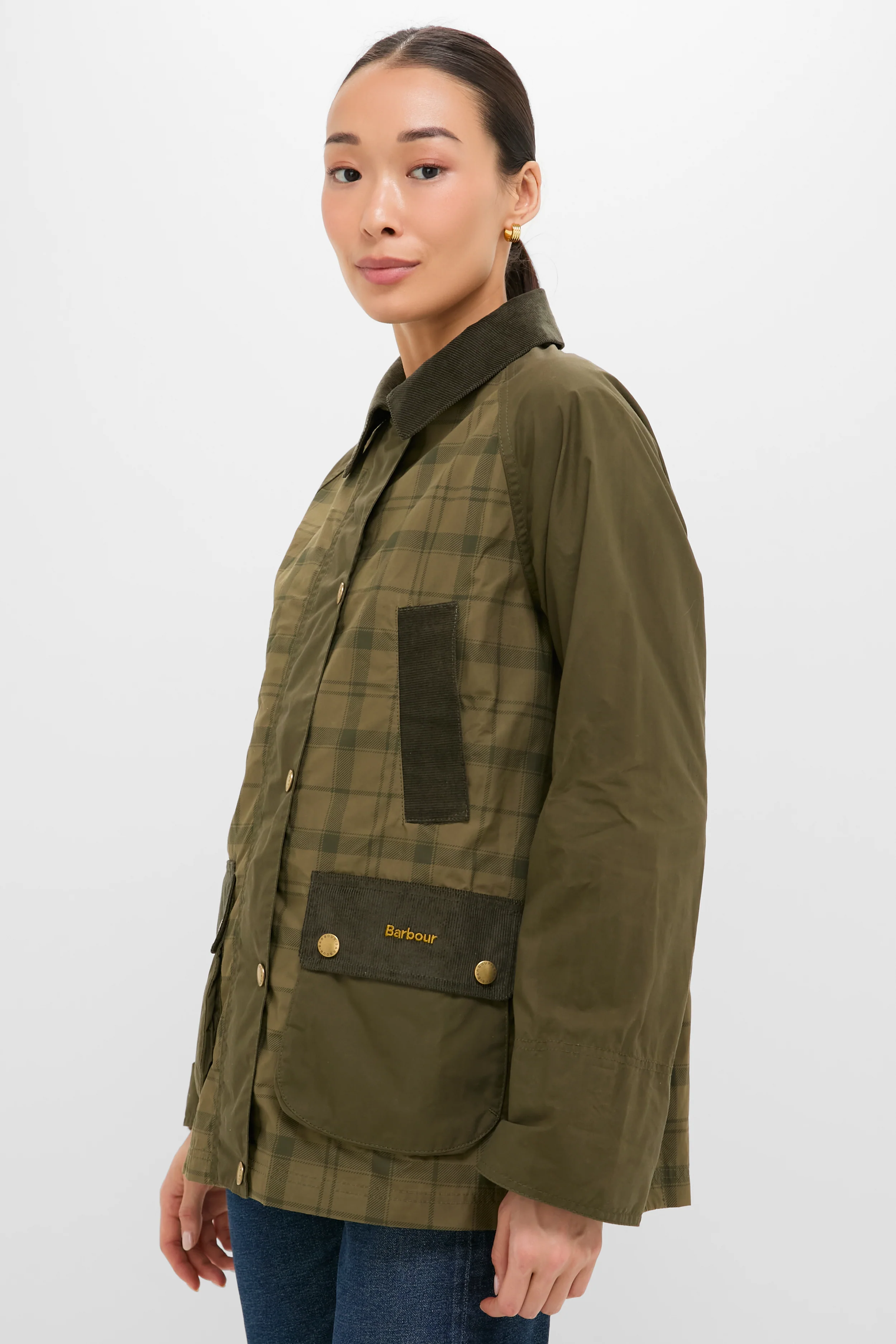 Dusky Green Modern Tartan Beadnell Casual Jacket - Image 3