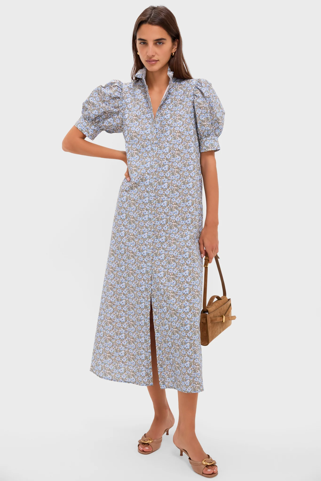 Dusty Blue & Brown Floral Louisa Maxi Dress