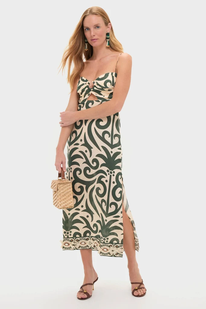Ecru and Green Water Adventure Midi Dress - Image 2