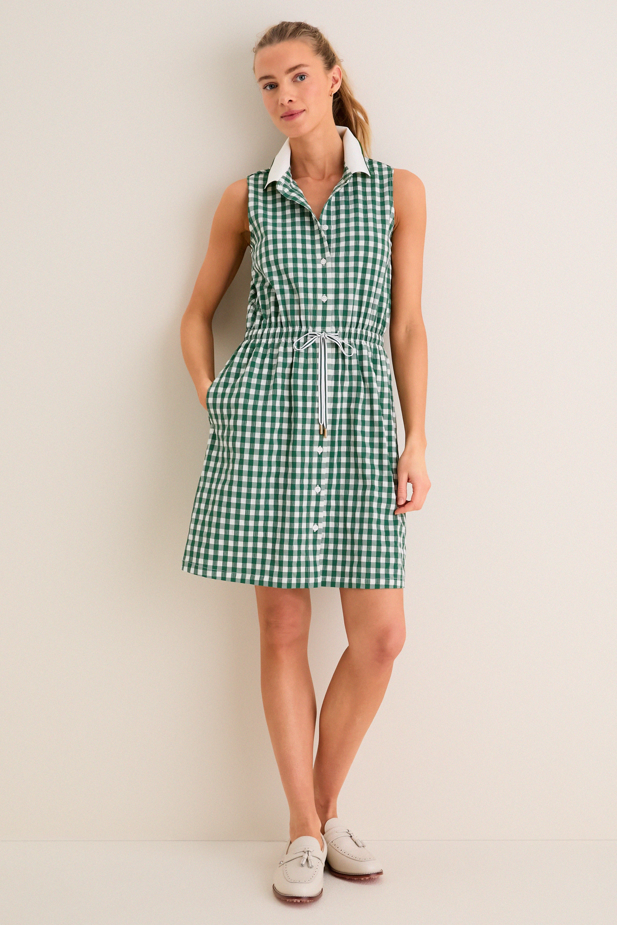 Eden Green Gingham Sleeveless Performance Seersucker Alcott Golf Dress - Image 3