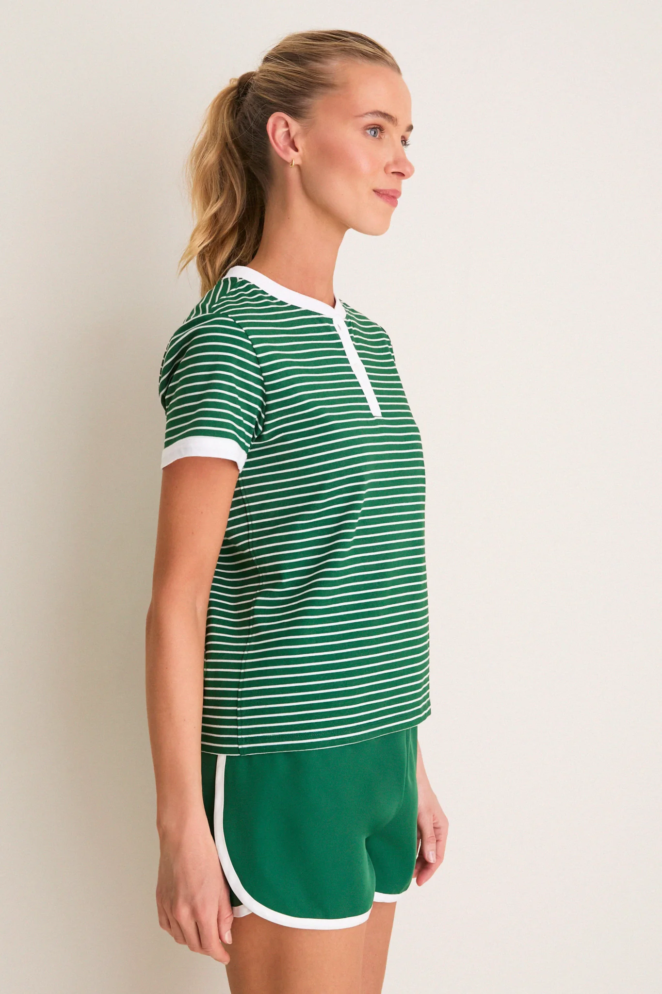 Eden Green Stripe Performance Cotton Carter Henley Tee - Image 3