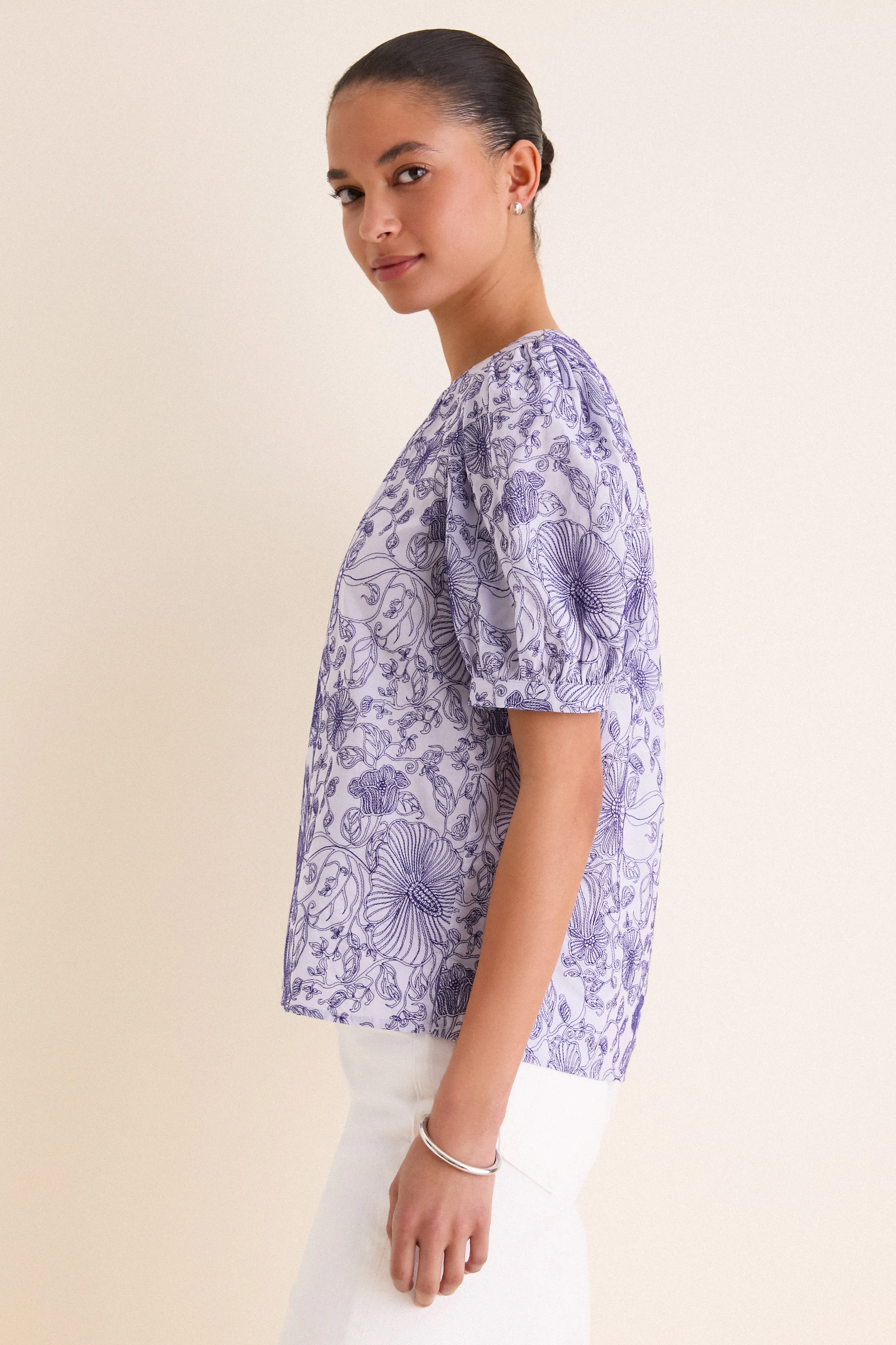 Embroidered Periwinkle Benson Blouse - Image 4