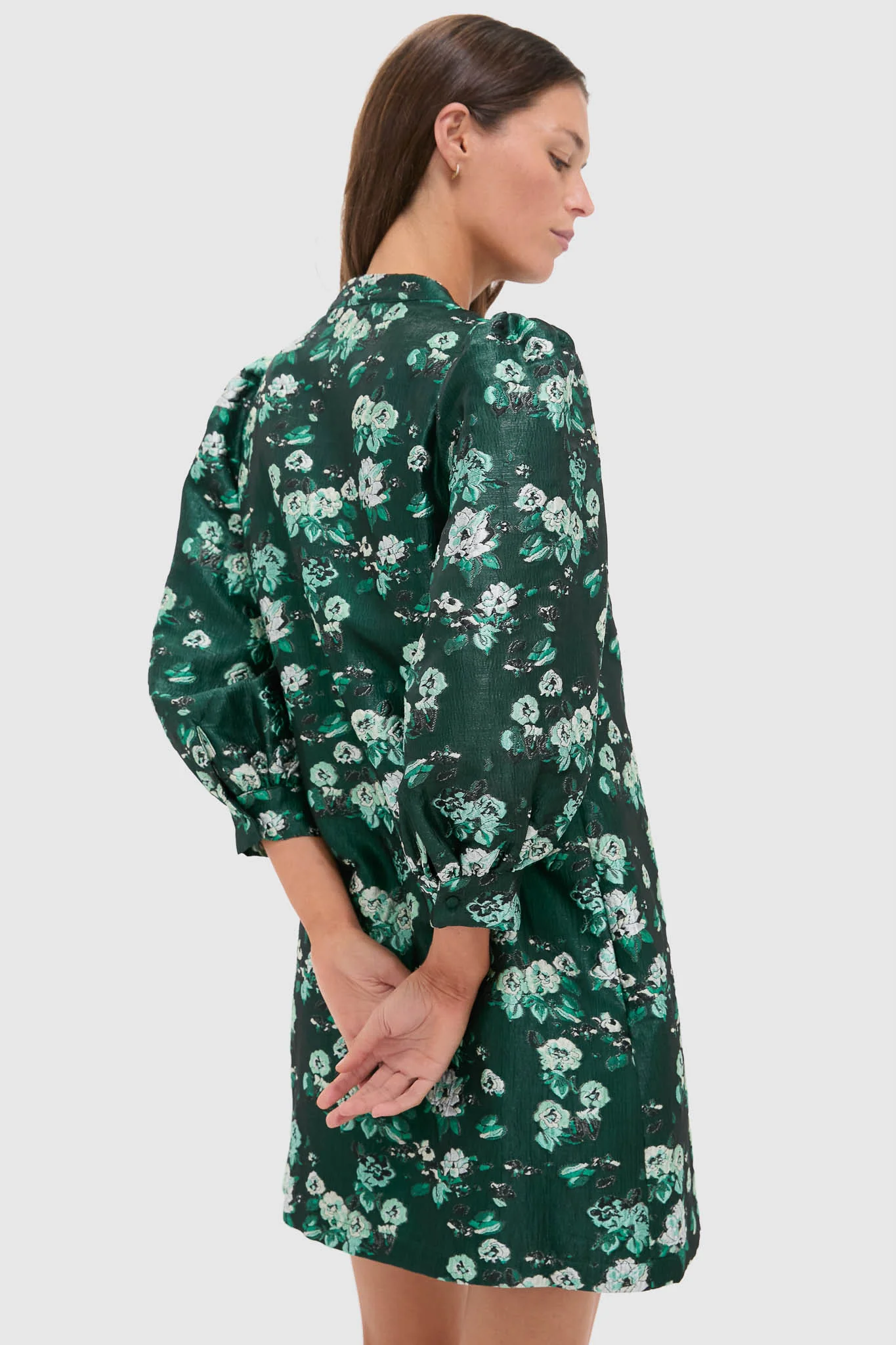 Emerald Magnolia Floral Jacquard Samantha Dress - Image 4