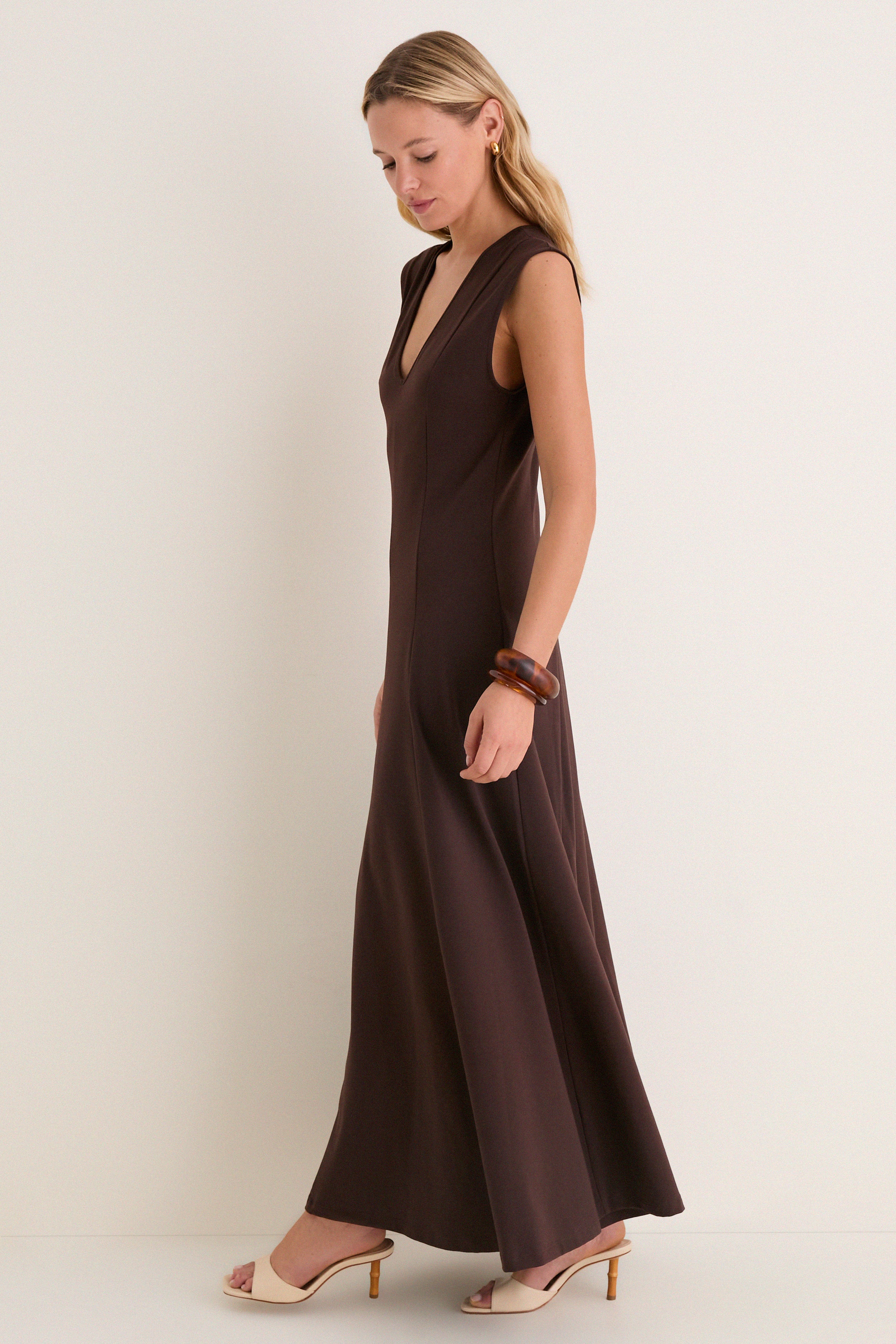 Espresso Cotton Jersey Agnes V-neck Dress - Image 3
