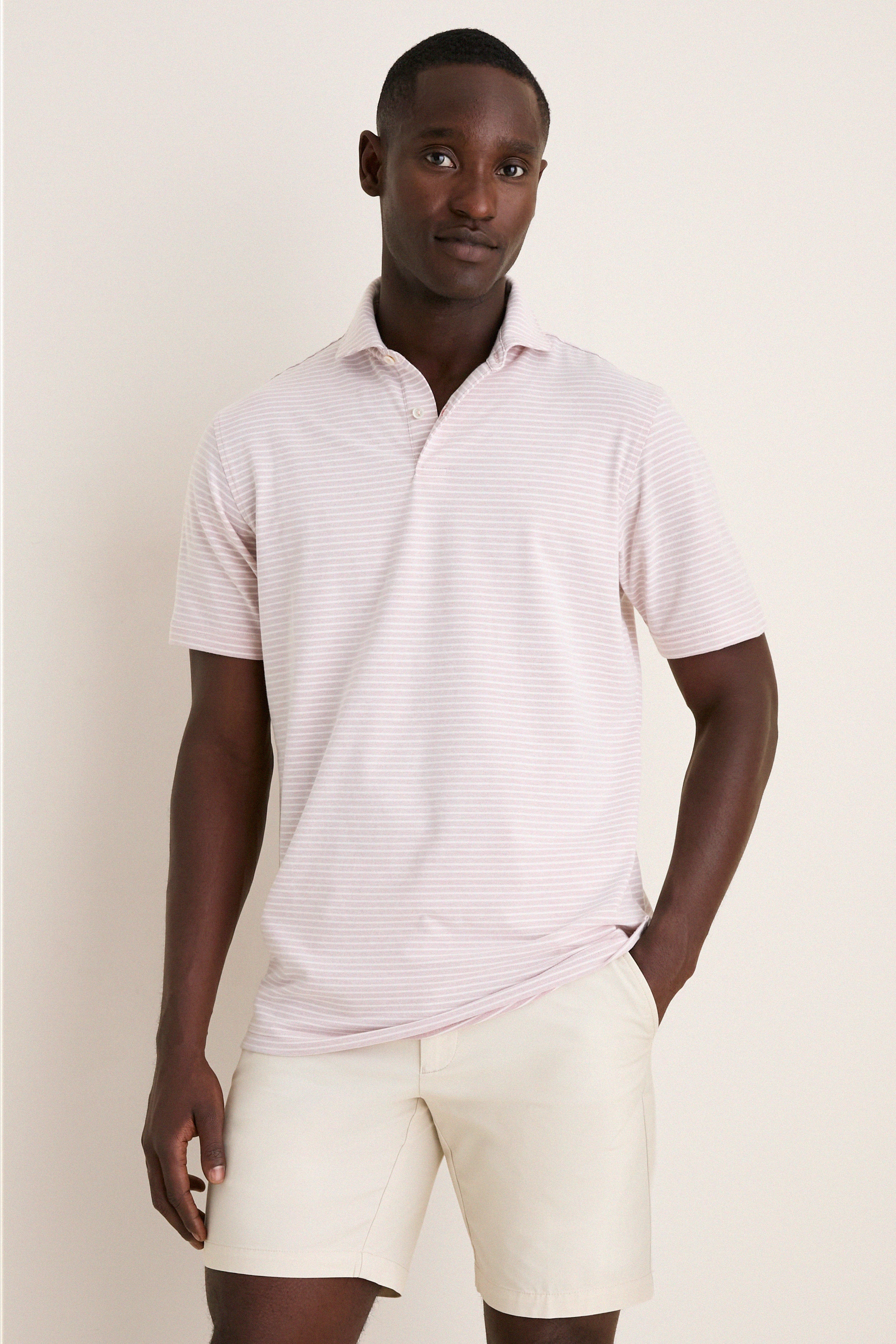 Faded Scarlet Stripe Albatross Cotton Blend Pique Polo