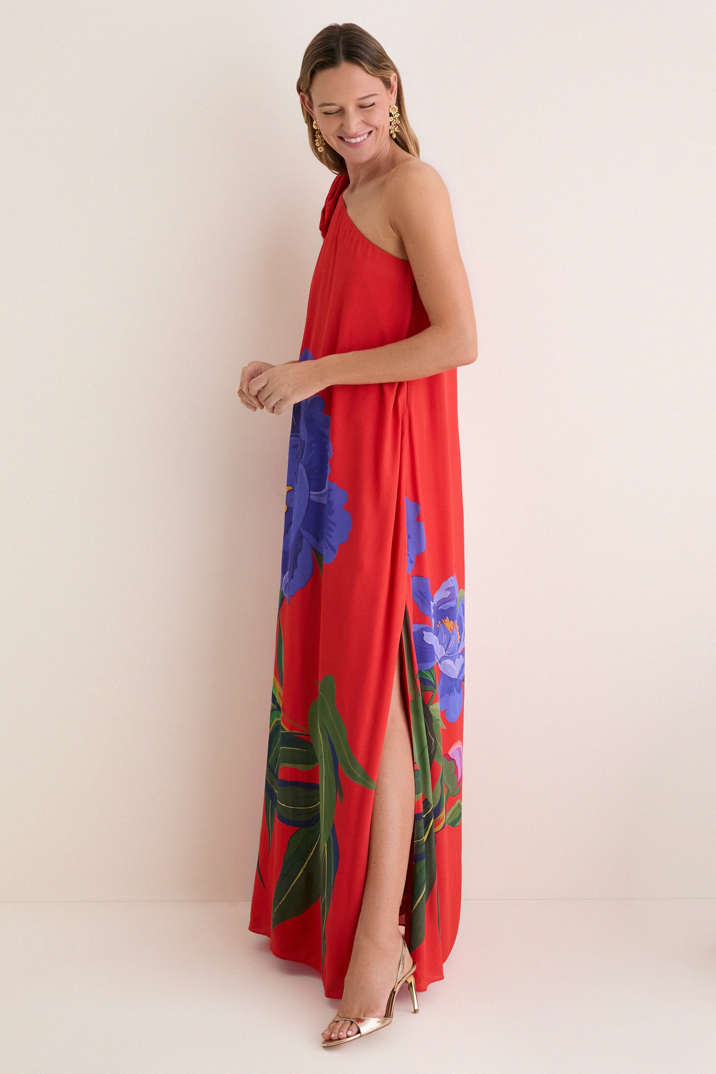 Floral Candy Red One Shoulder Lani Dress - Image 7
