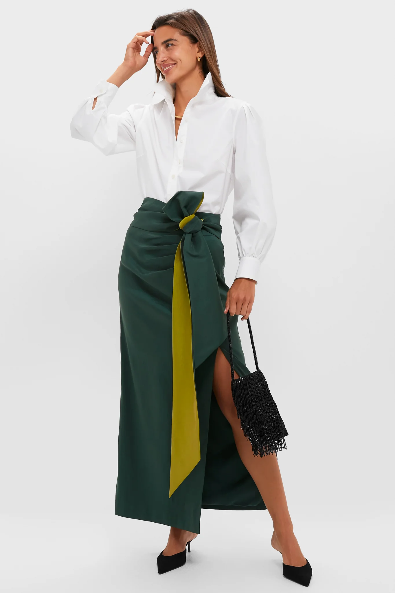 Forest Green Taffeta Angelise Tie Skirt - Image 2