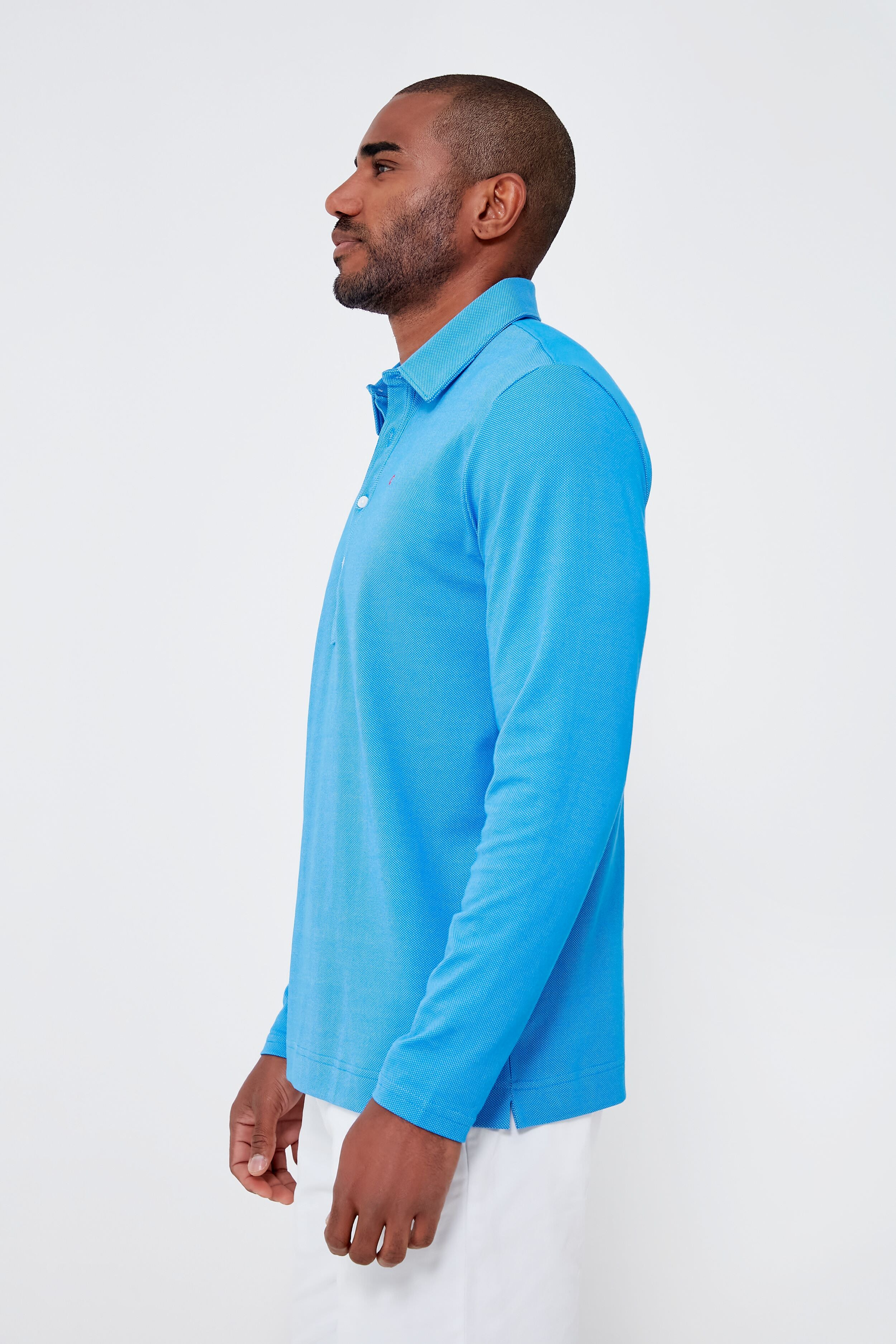 French Blue Jacquard Long Sleeve Range Polo - Image 4