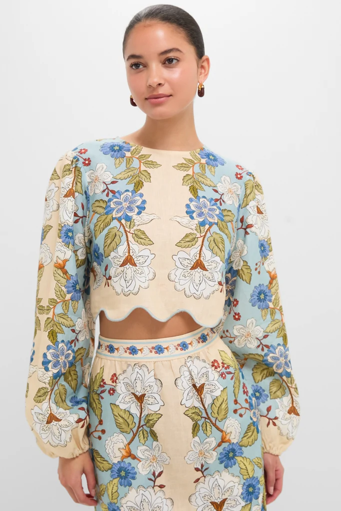 Garden Scarf Blue Long Sleeve Blouse - Image 7