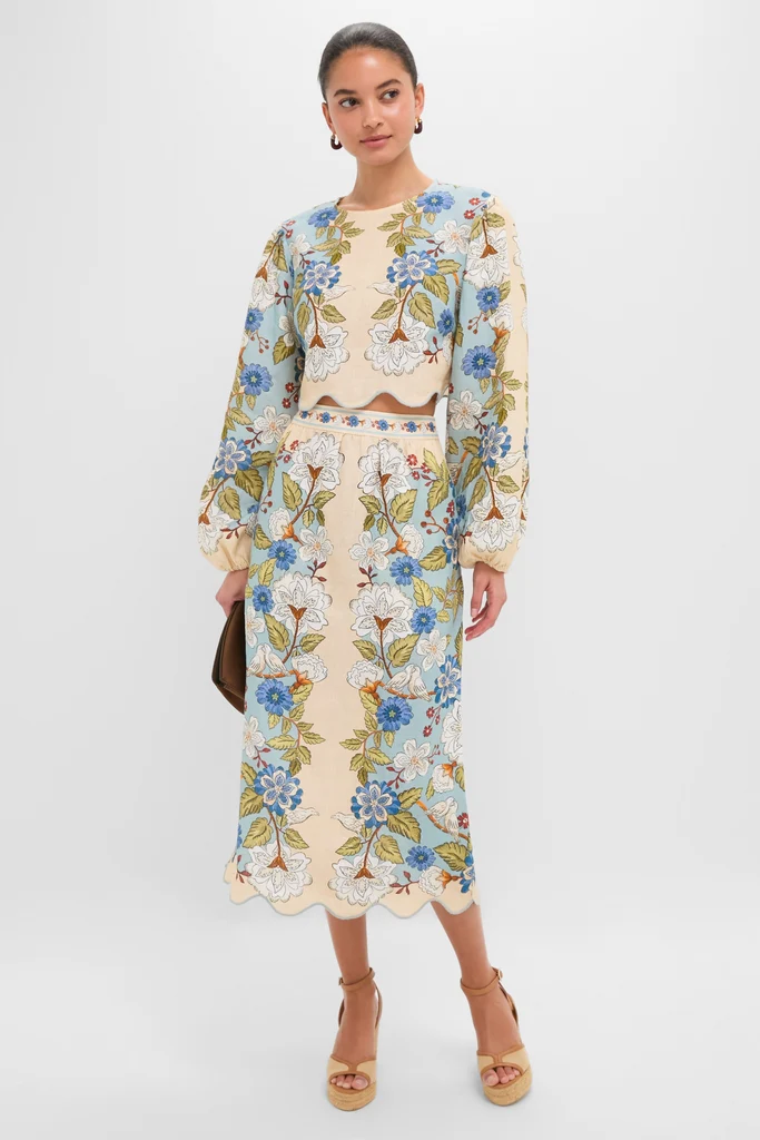 Garden Scarf Blue Midi Skirt - Image 2