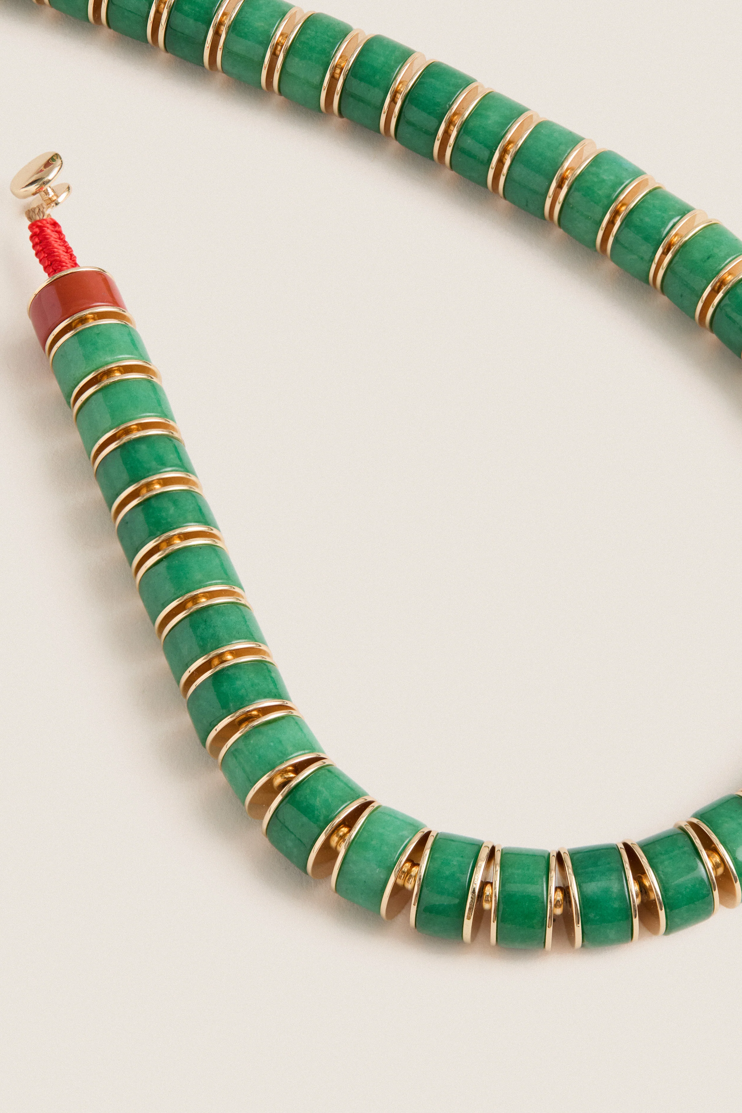 Gold and Green Jade Stone Slice Necklace - Image 4