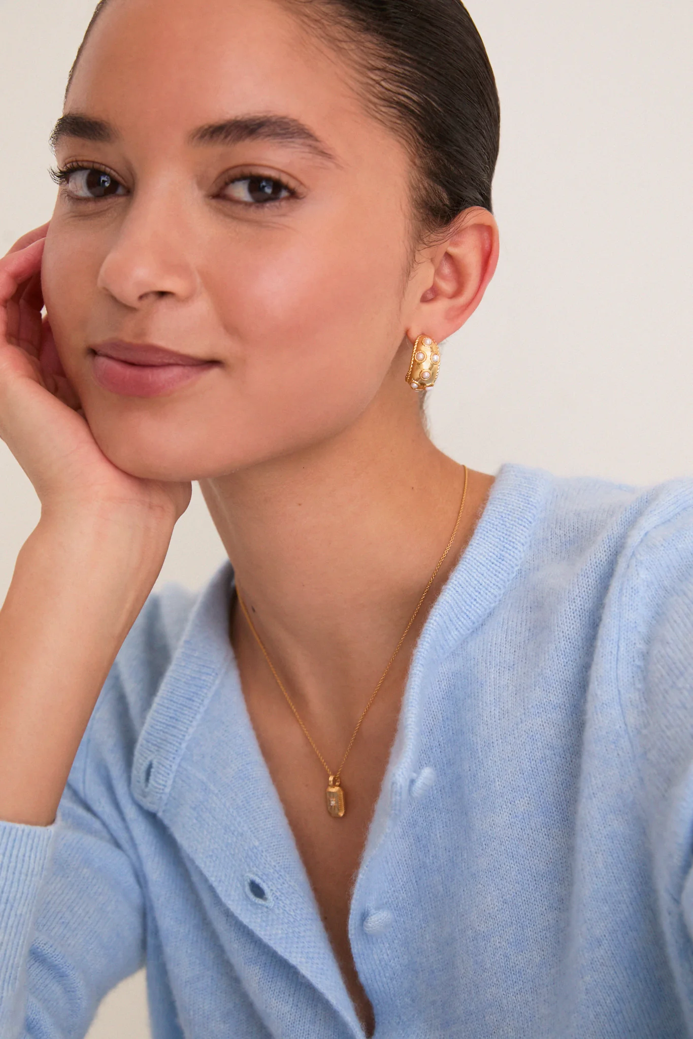 Gold and Pearl Blanche Hoop Earrings - Image 2