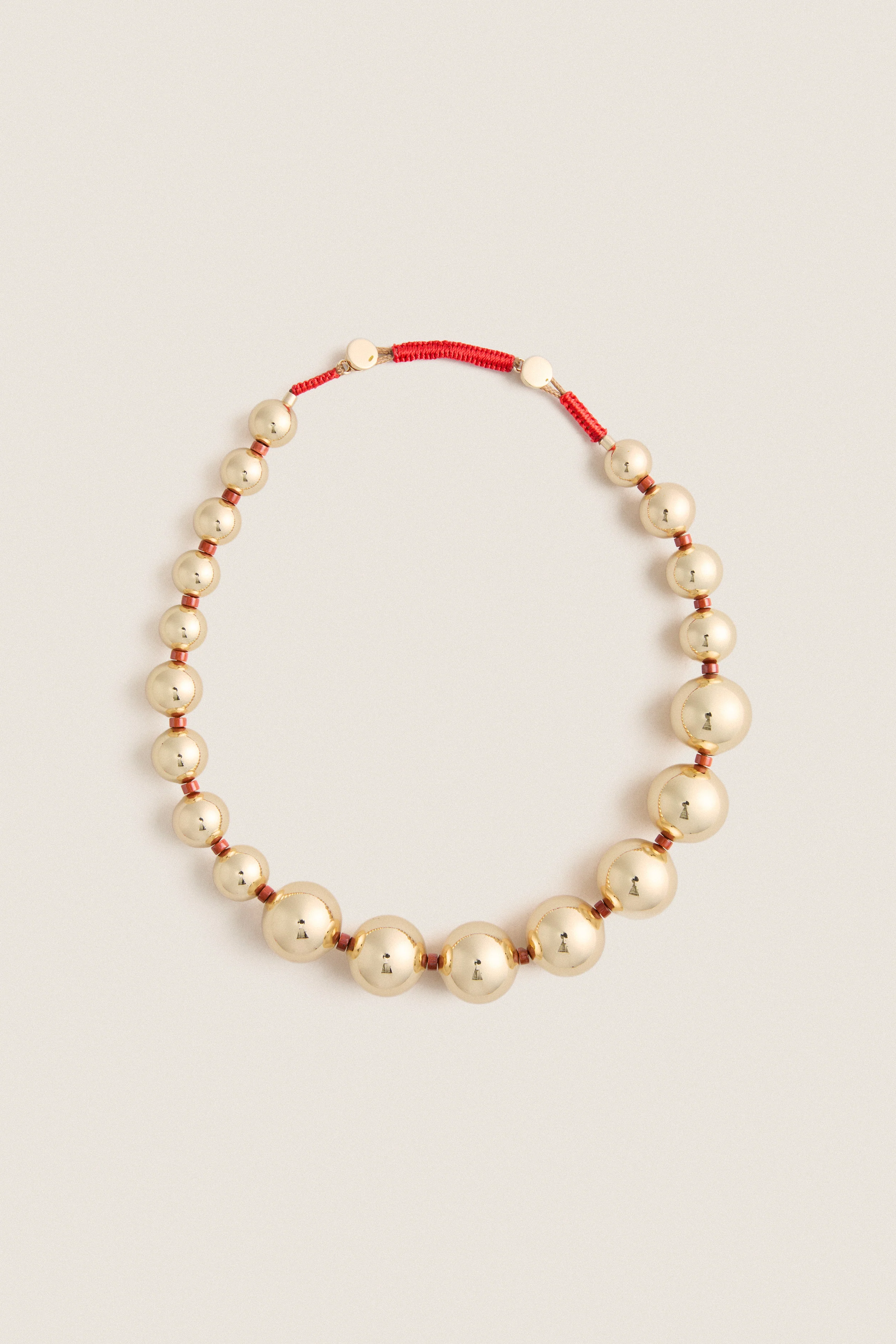 Gold and Red Jasper Large Beaded Metal Ball Necklace