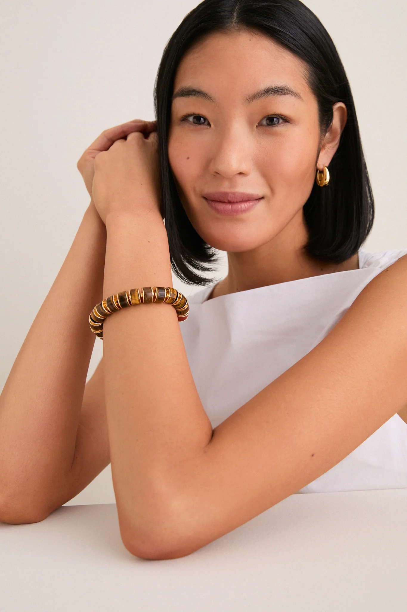 Gold and Tigers Eye Stone Slice Bracelet - Image 2