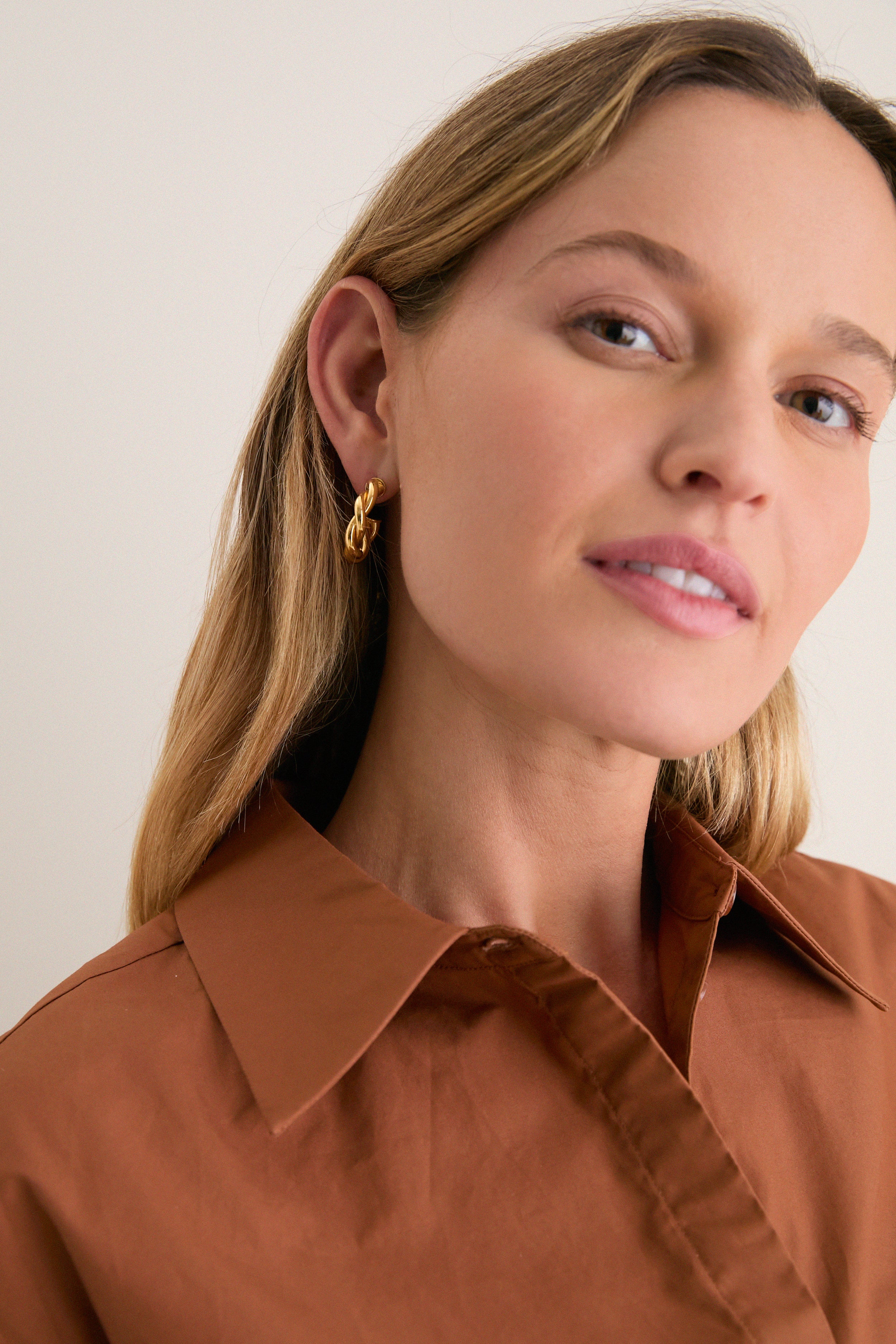 Gold French Twist Mini Hoop Earrings - Image 2
