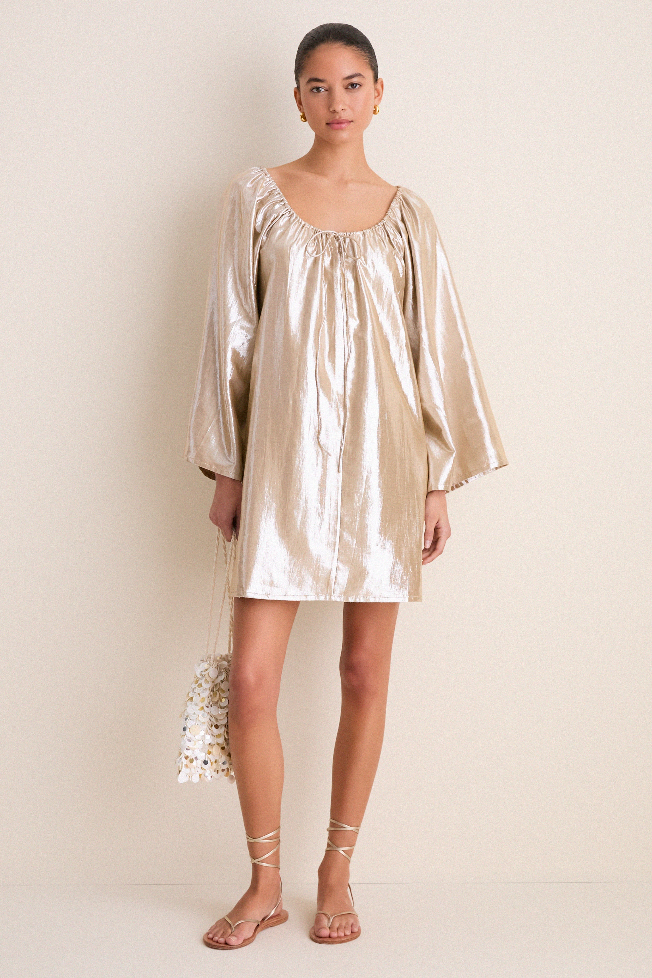 Gold Metallic Claudine Mini Dress - Image 2
