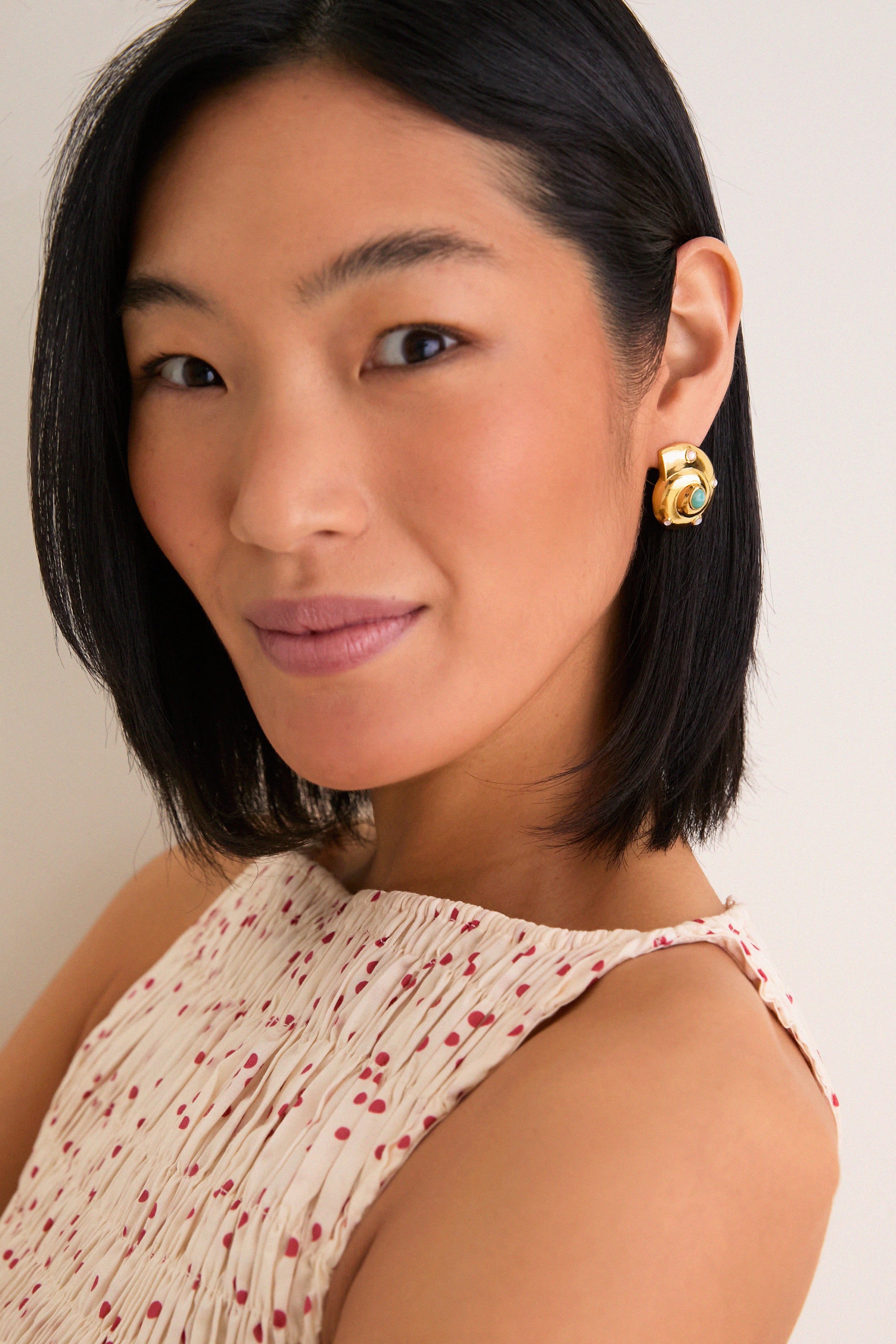Gold Nautilus Stud Earrings - Image 2