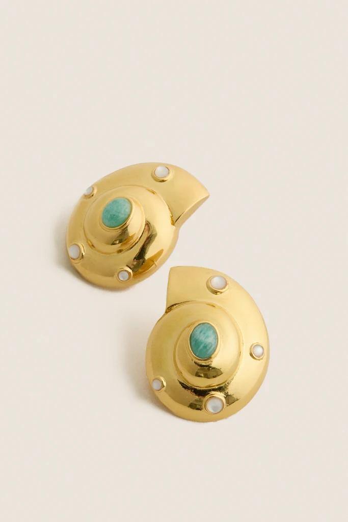 Gold Nautilus Stud Earrings - Image 3