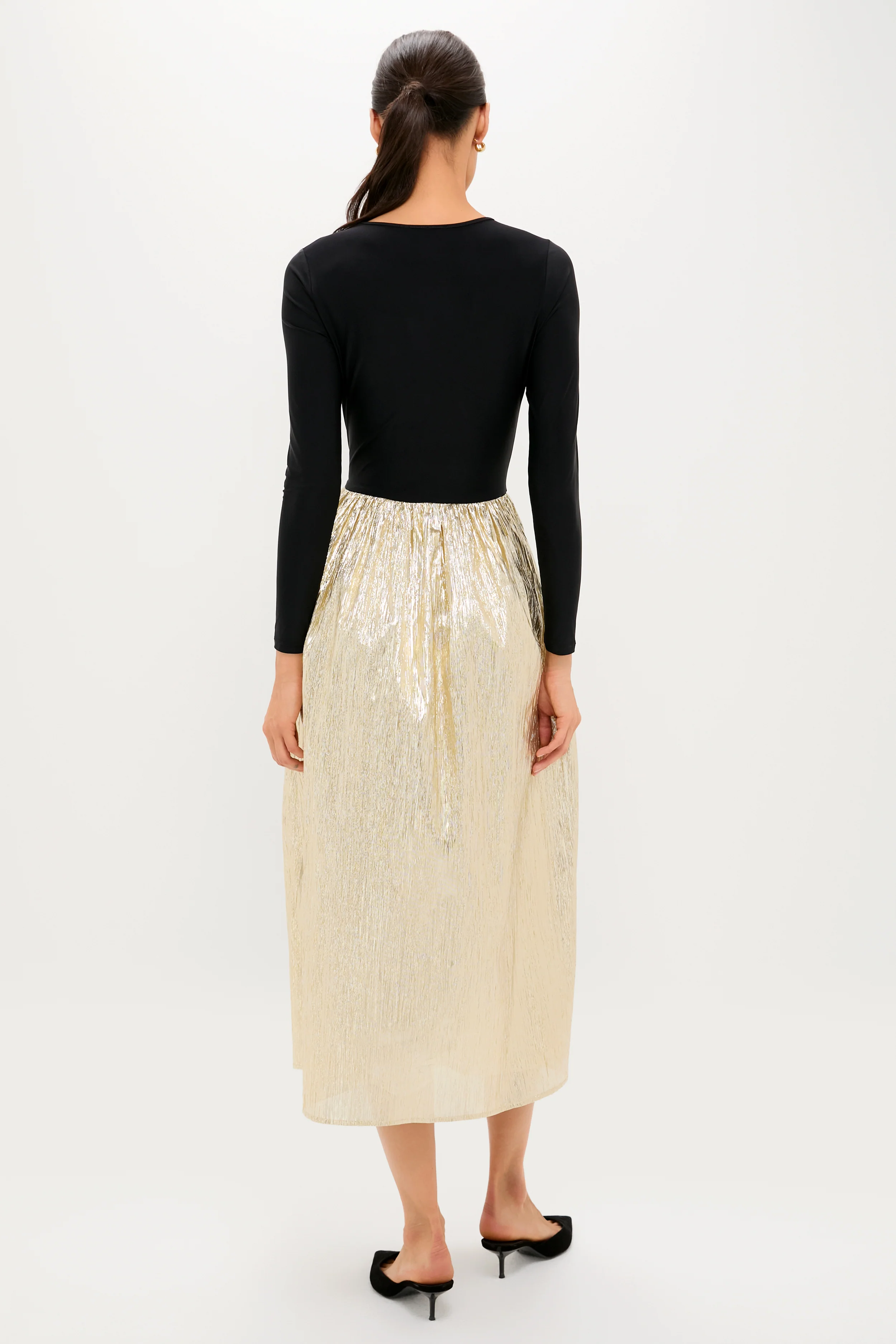 Gold Plisse & Black Mixed Media Schuyler Maxi Dress - Image 4