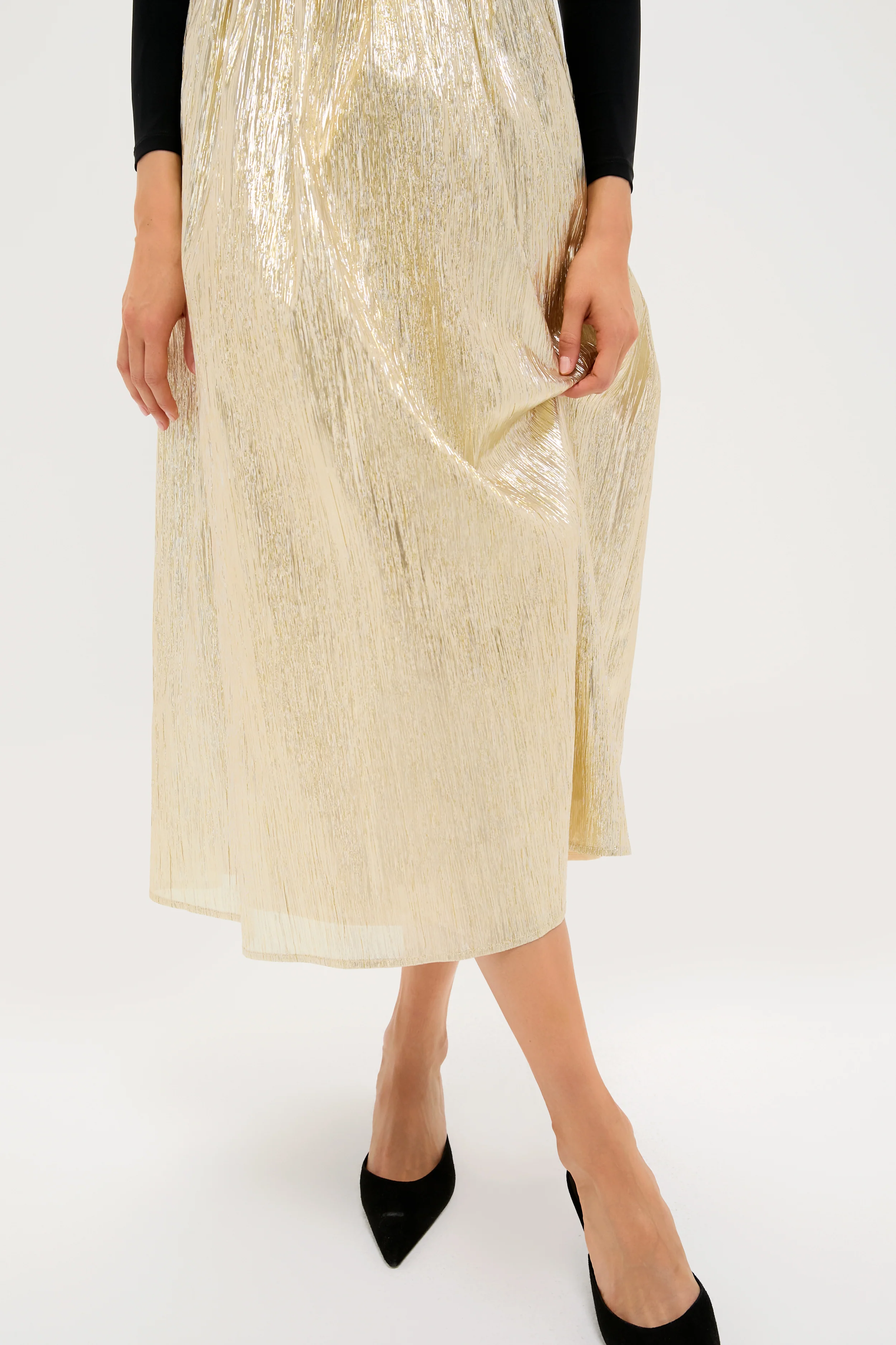 Gold Plisse & Black Mixed Media Schuyler Maxi Dress - Image 5