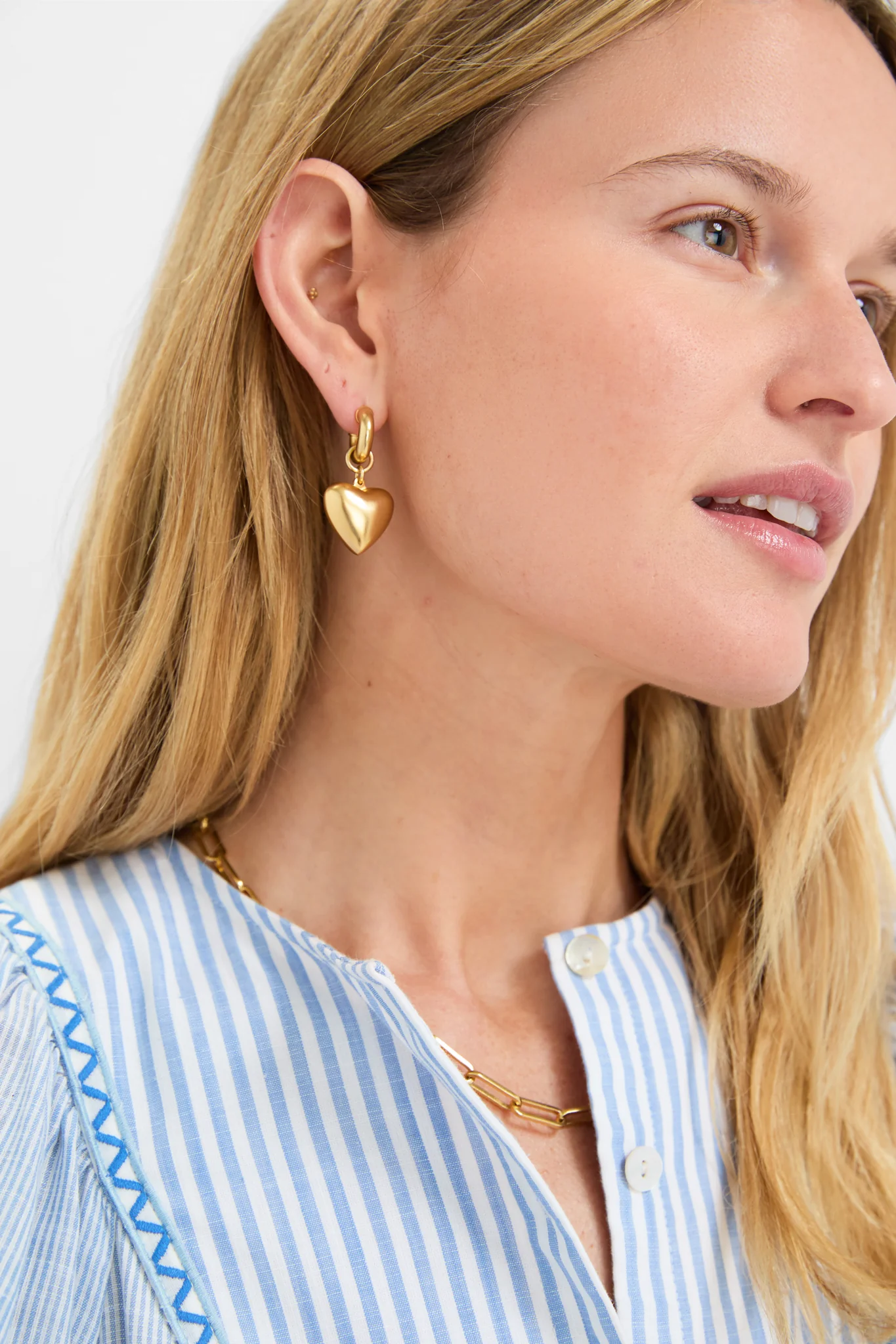 Gold Puffy Heart Earrings - Image 2