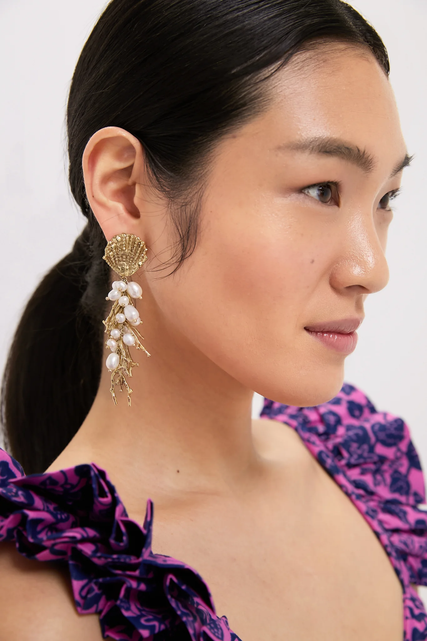 Gold Reverie Cluster Pearl Drop Earrings - Image 2